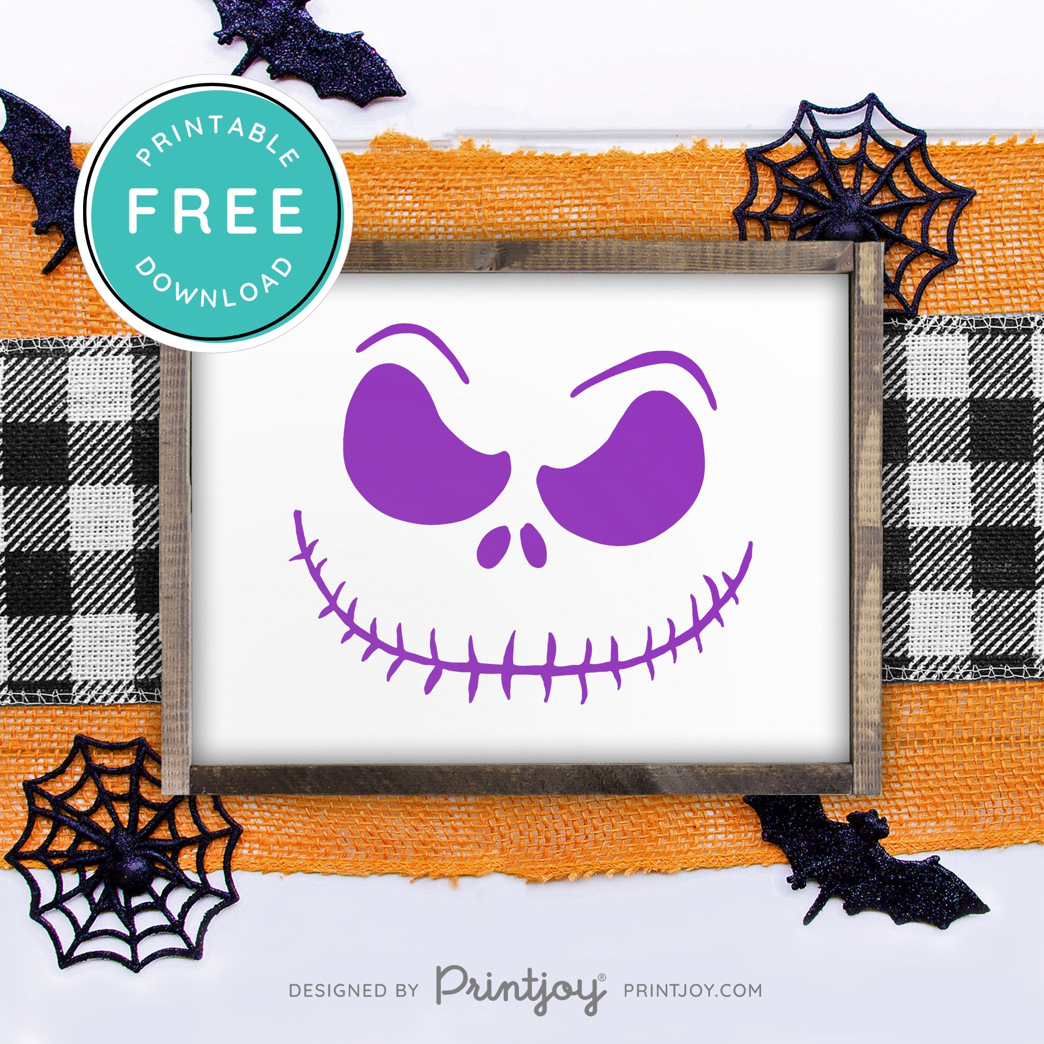 Free Printable Jack Pumpkin King Face Nightmare Halloween Wall Art Decor Download - Printjoy