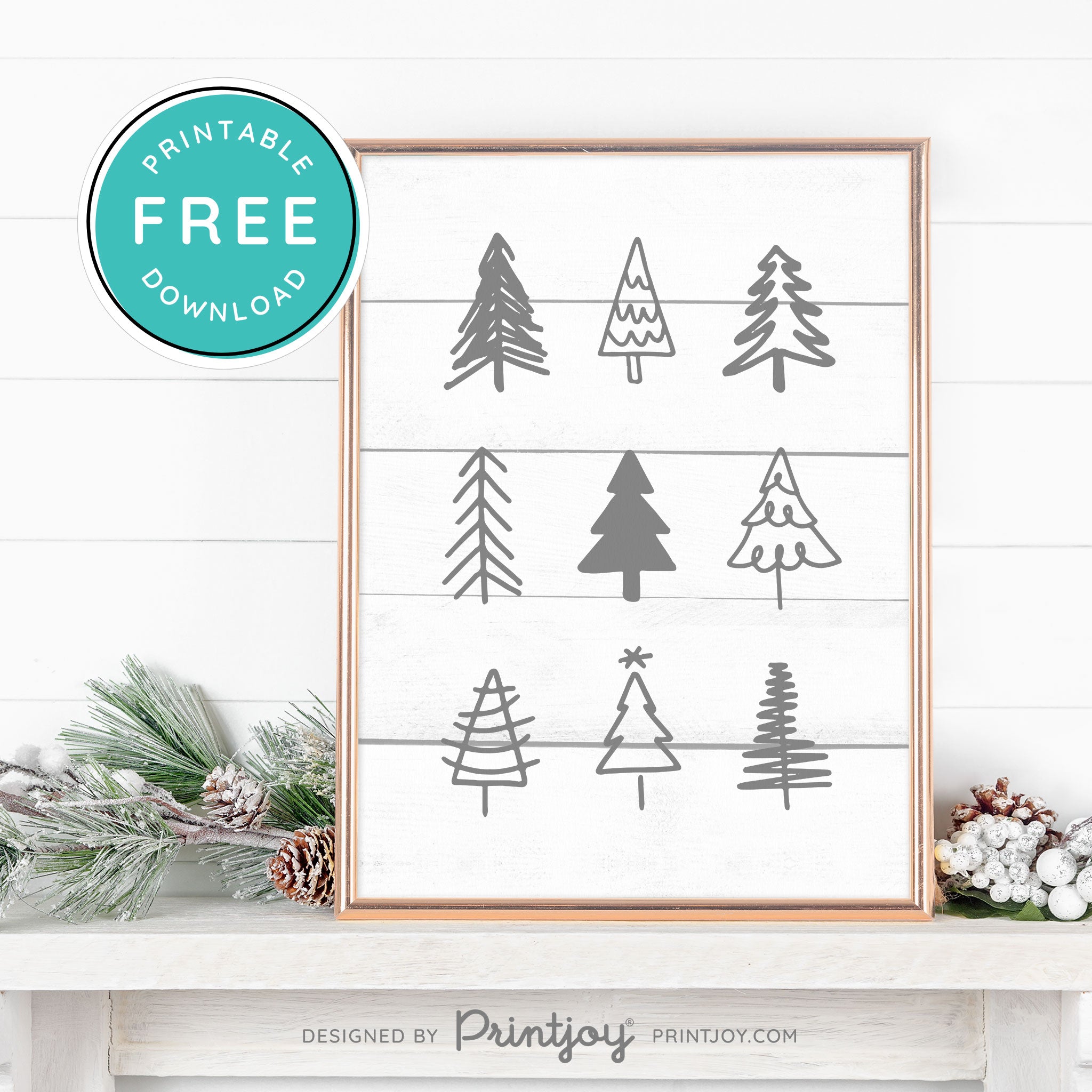 Free Printable Cute Christmas Trees Winter Wall Art Decor Download - Printjoy