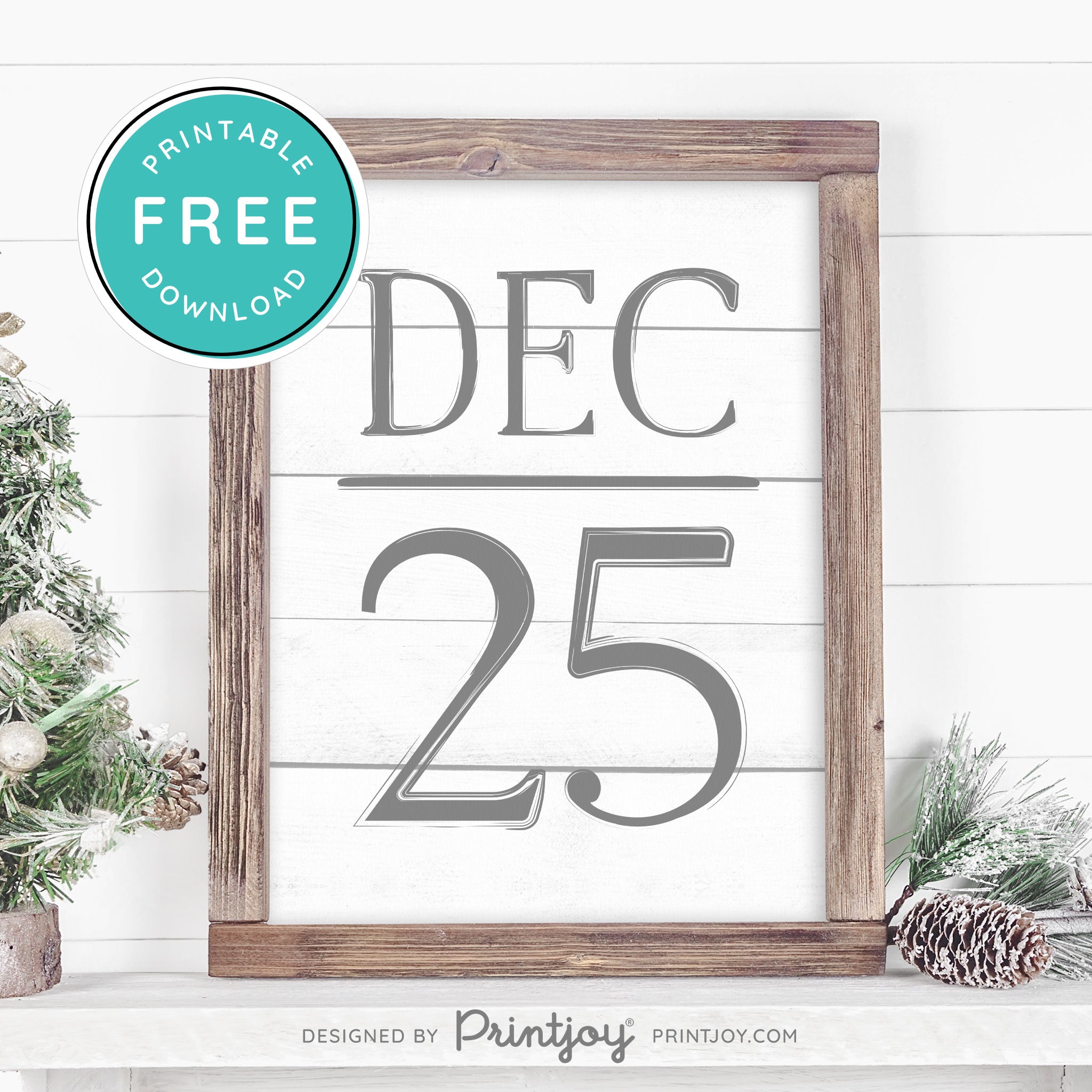 Free Printable December 25 Farmhouse Christmas Winter Wall Art Decor Download - Printjoy