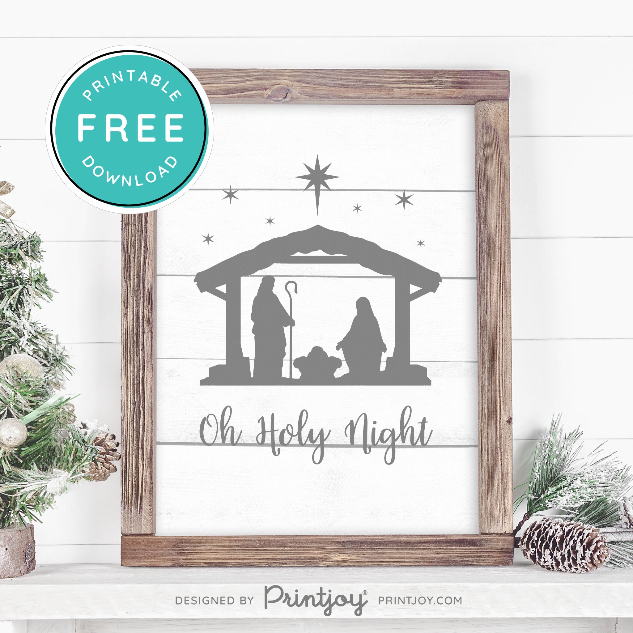 Free Printable Oh Holy Night Nativity Scene Christmas Wall Art Decor Download - Printjoy