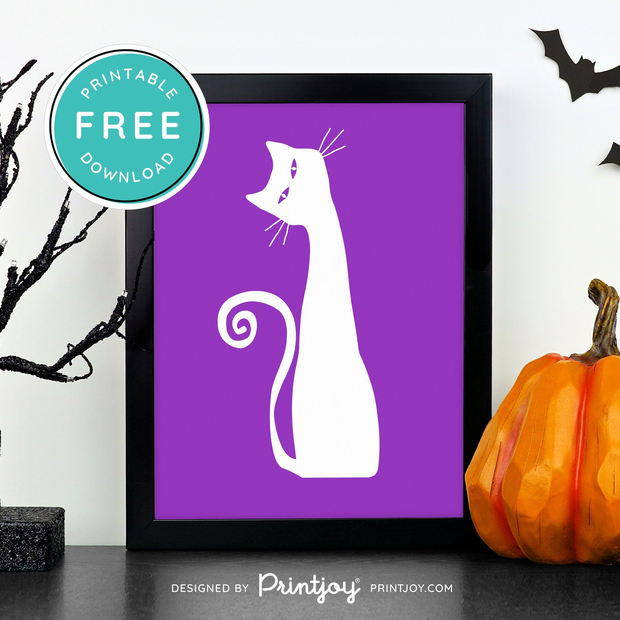 Free Printable Creepy Cat Halloween Wall Art Decor Download - Printjoy