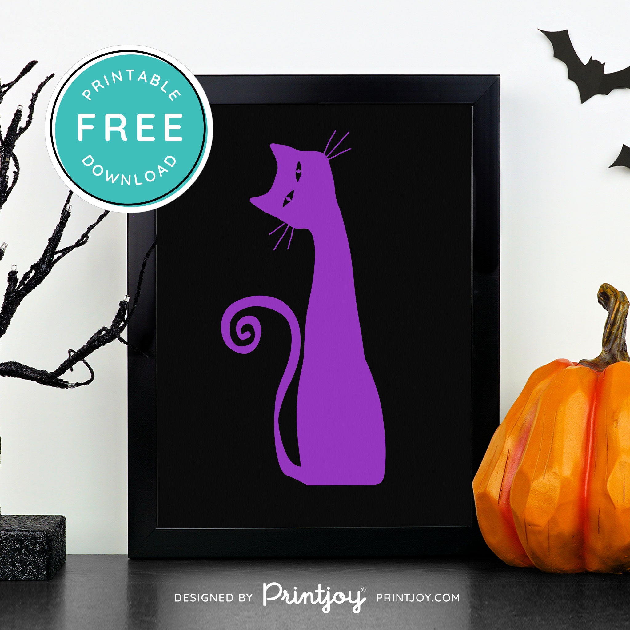 Free Printable Creepy Cat Halloween Wall Art Decor Download - Printjoy