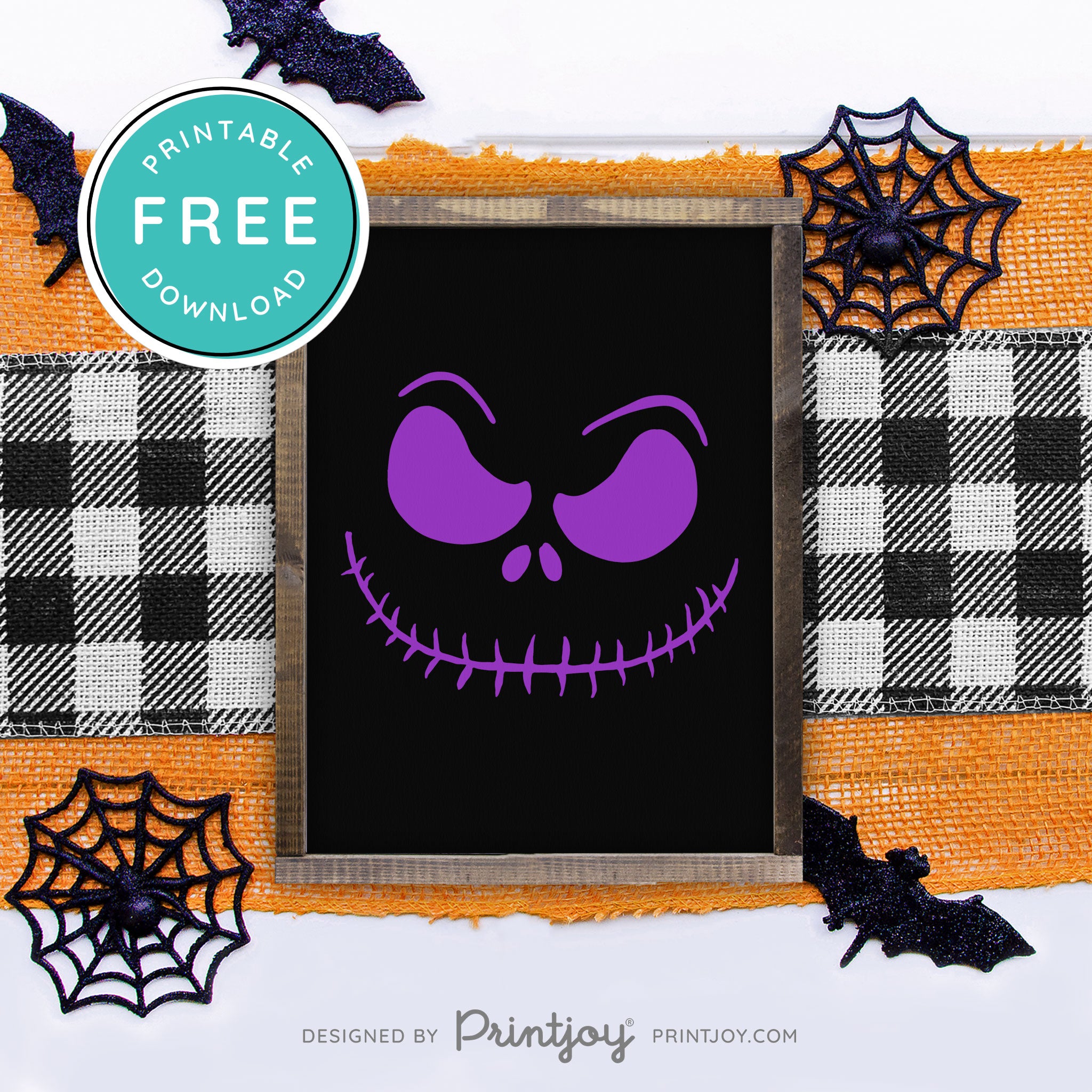 Free Printable Jack Pumpkin King Face Nightmare Halloween Wall Art Decor Download - Printjoy