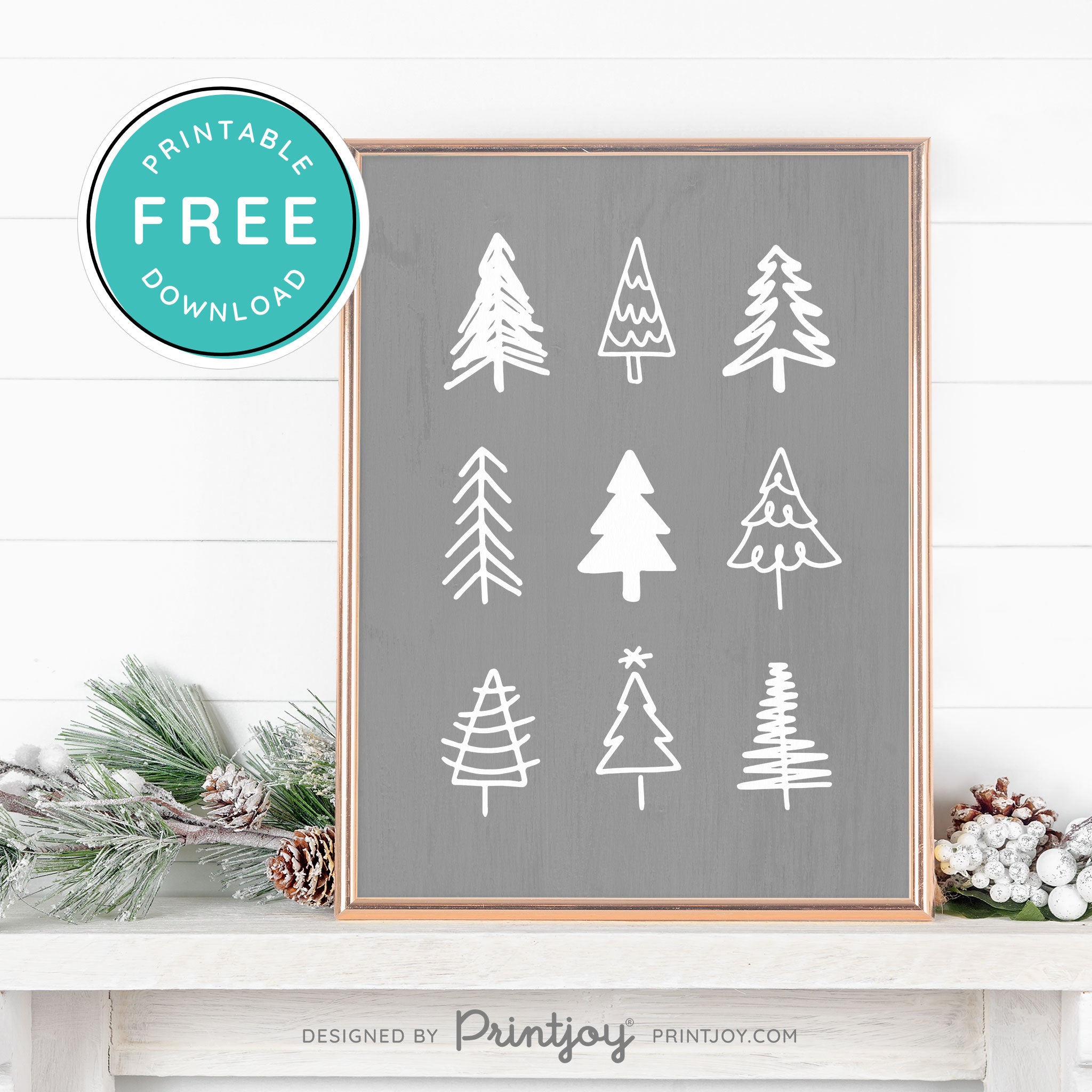 Free Printable Cute Christmas Trees Winter Wall Art Decor Download - Printjoy