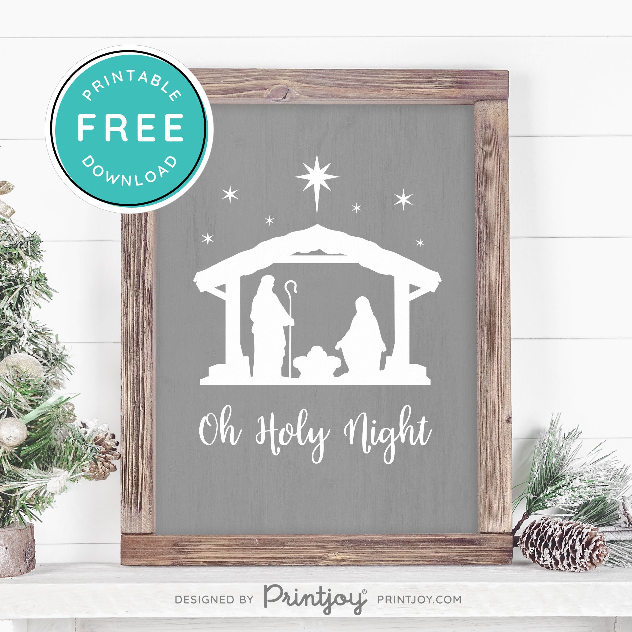 Free Printable Oh Holy Night Nativity Scene Christmas Wall Art Decor Download - Printjoy