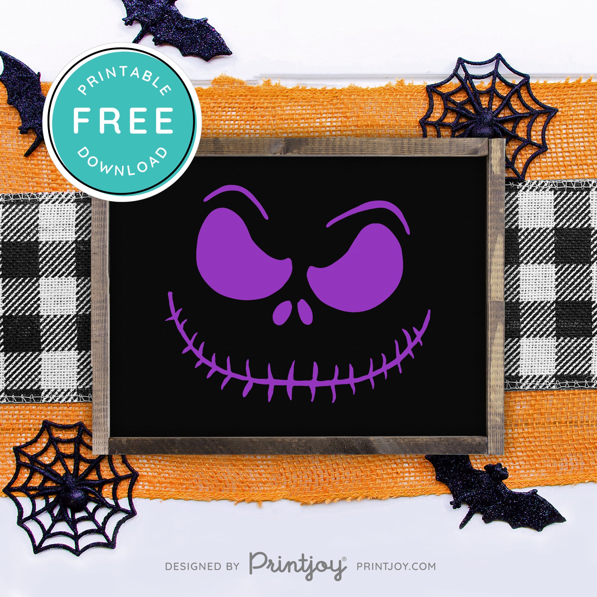 Free Printable Jack Pumpkin King Face Nightmare Halloween Wall Art Decor Download - Printjoy