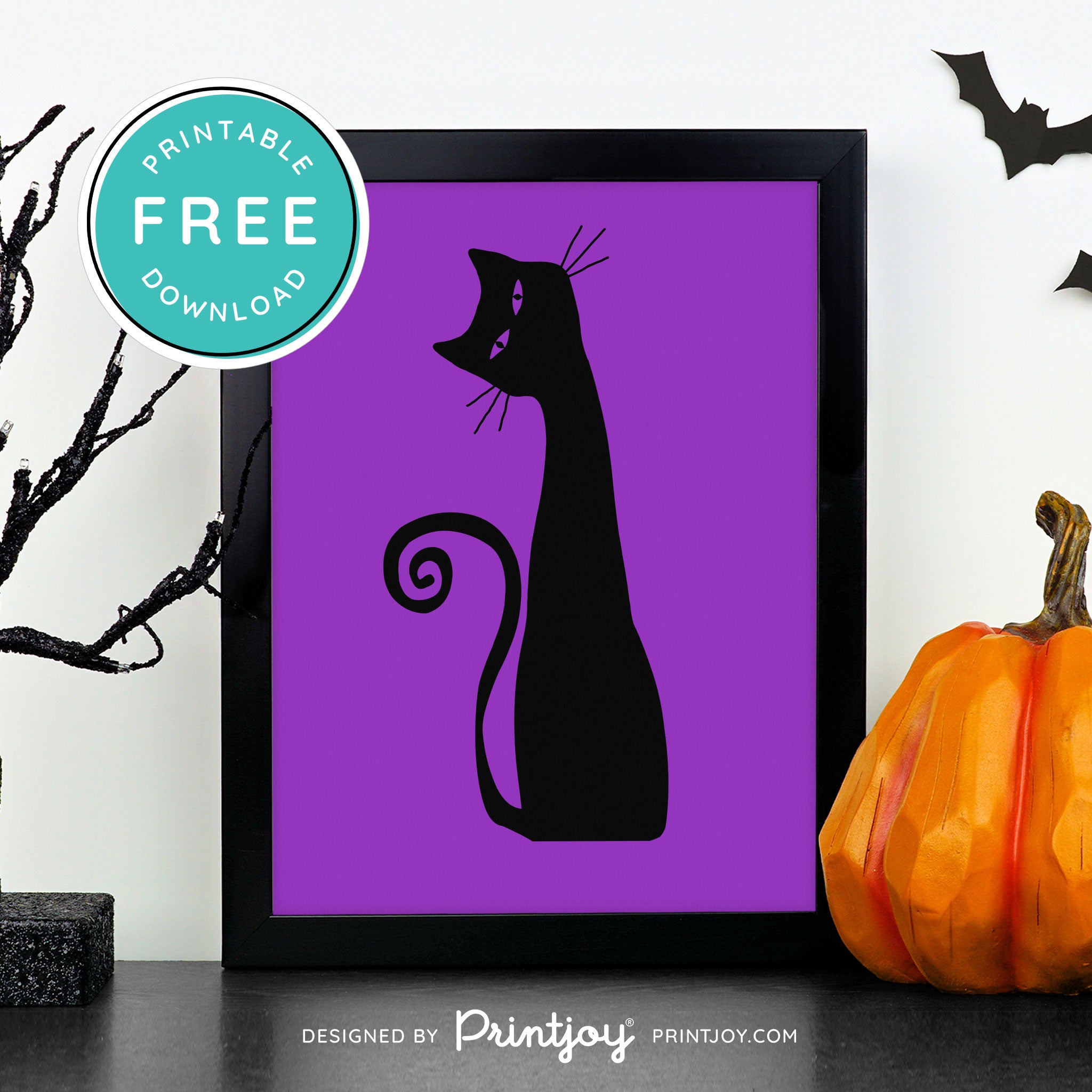 Free Printable Creepy Cat Halloween Wall Art Decor Download - Printjoy