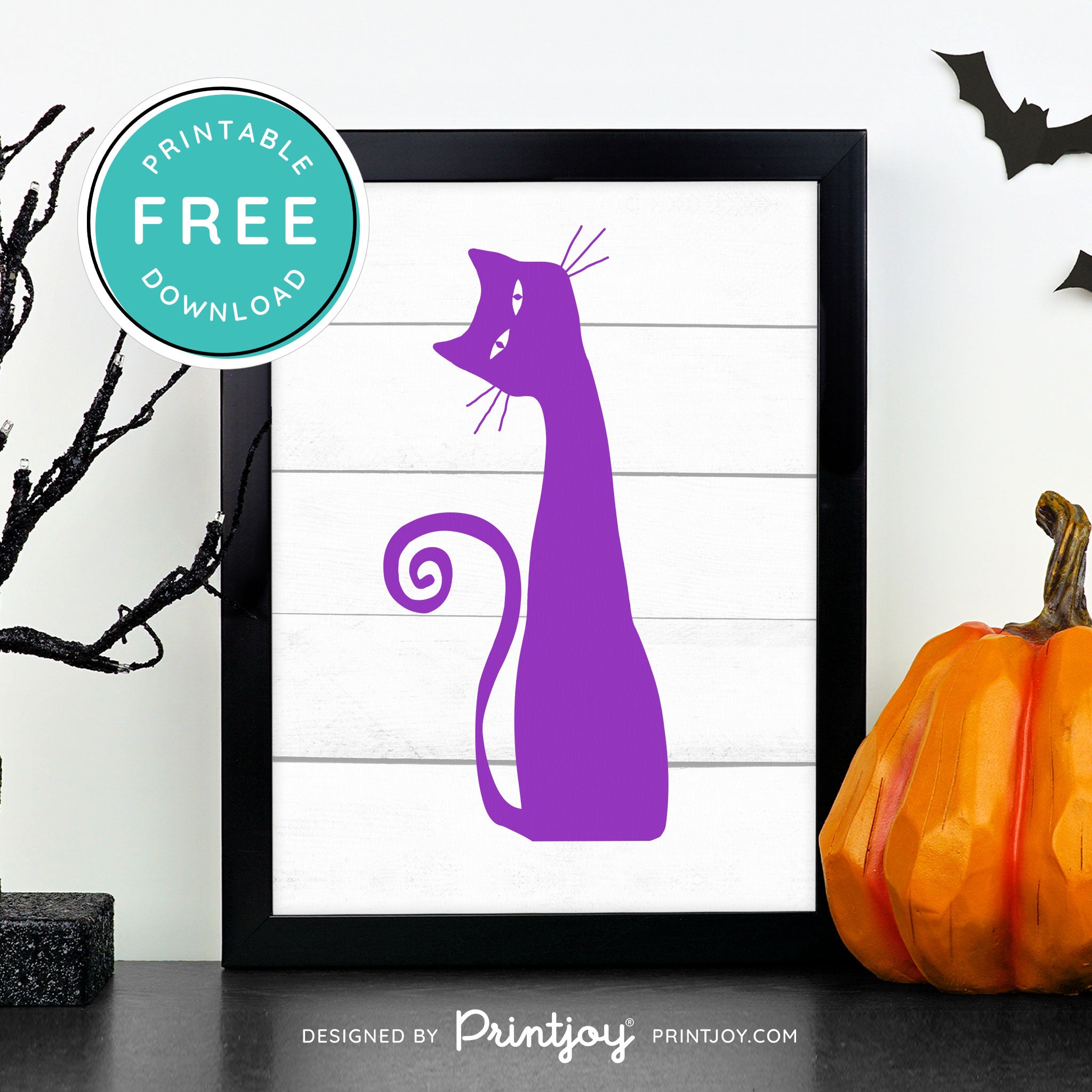 Free Printable Creepy Cat Halloween Wall Art Decor Download - Printjoy