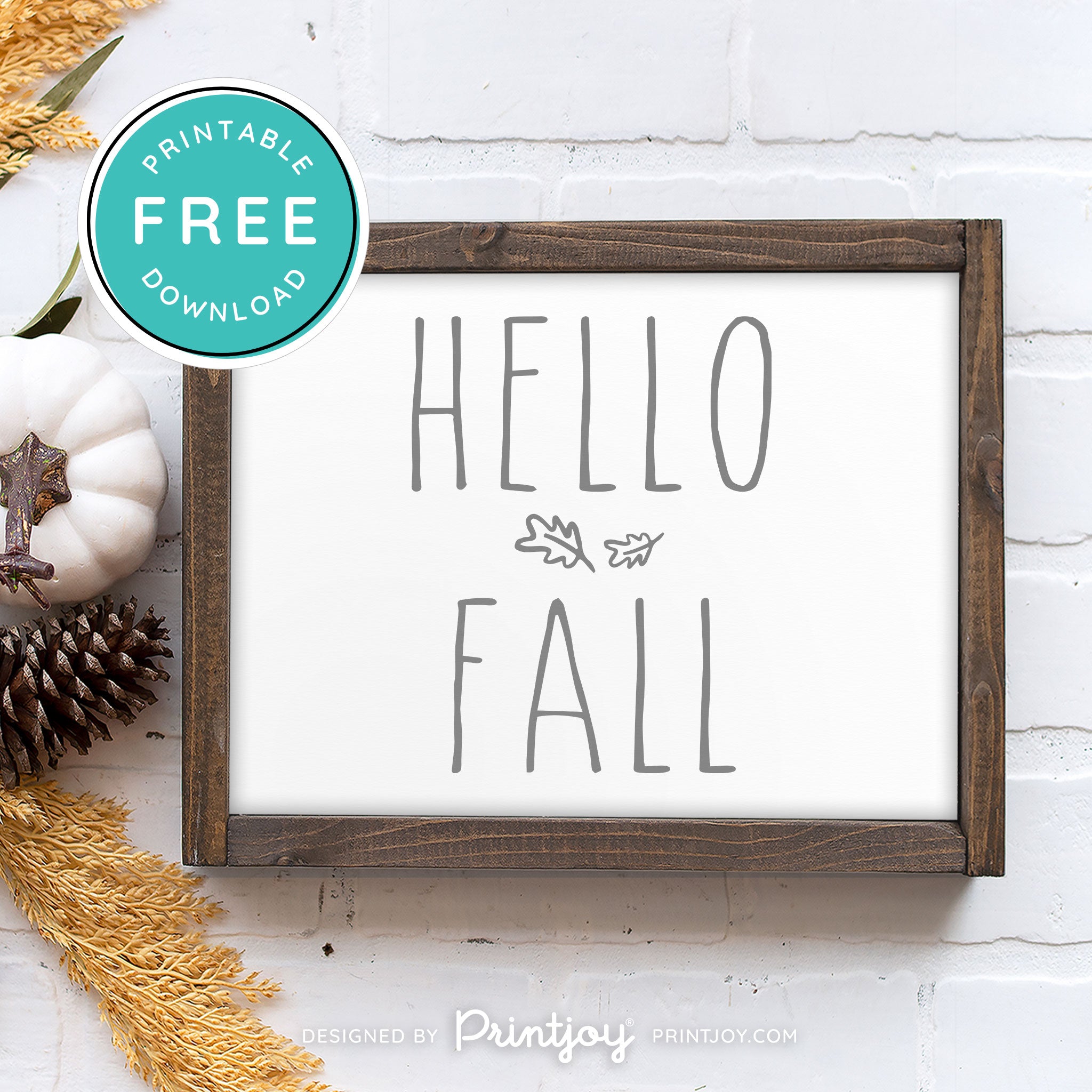 Free Printable Hello Fall Modern Farmhouse Autumn Wall Art Decor Download - Printjoy