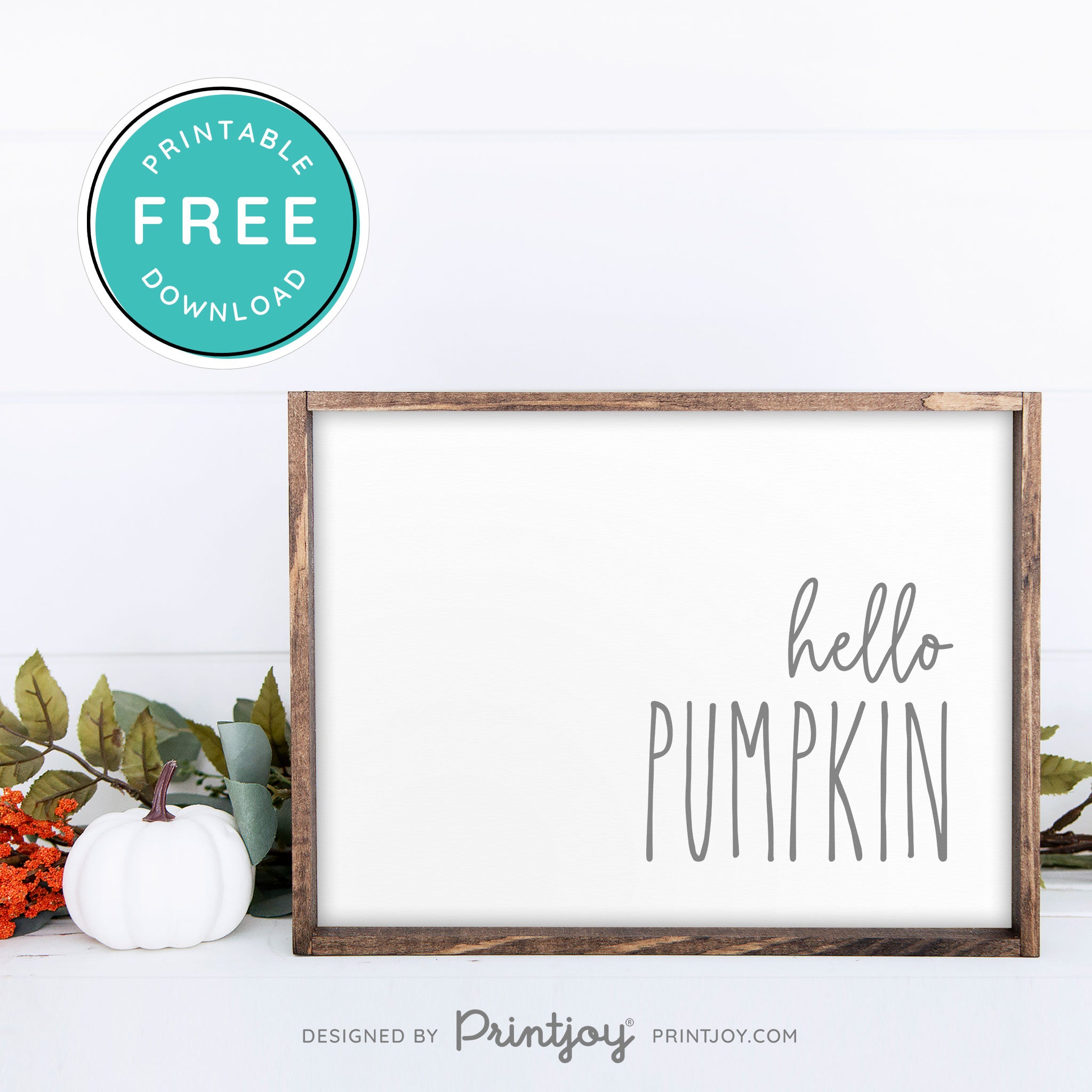 Free Printable Hello Pumpkin Modern Farmhouse Fall Wall Art Decor Download - Printjoy