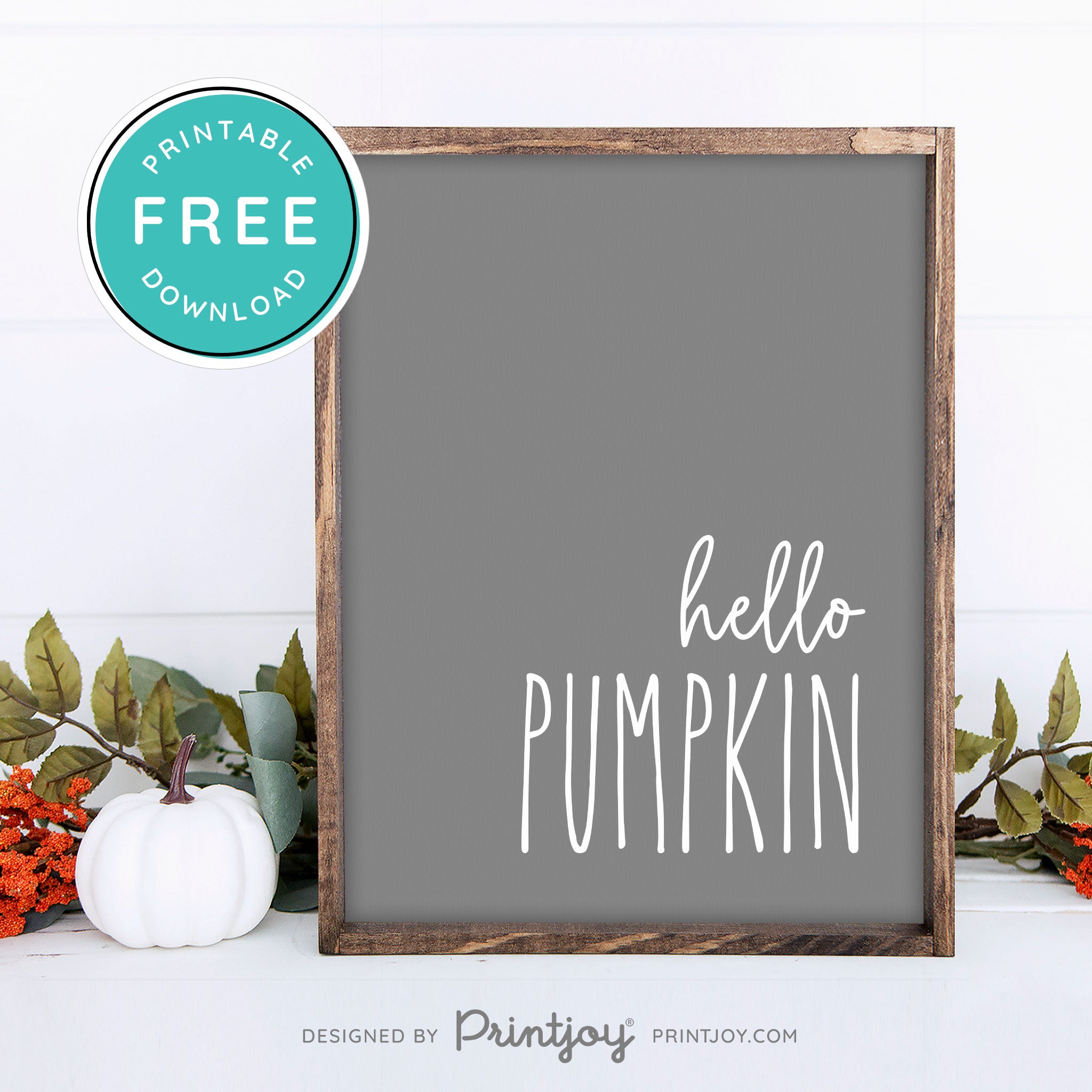 Free Printable Hello Pumpkin Modern Farmhouse Fall Wall Art Decor Download - Printjoy