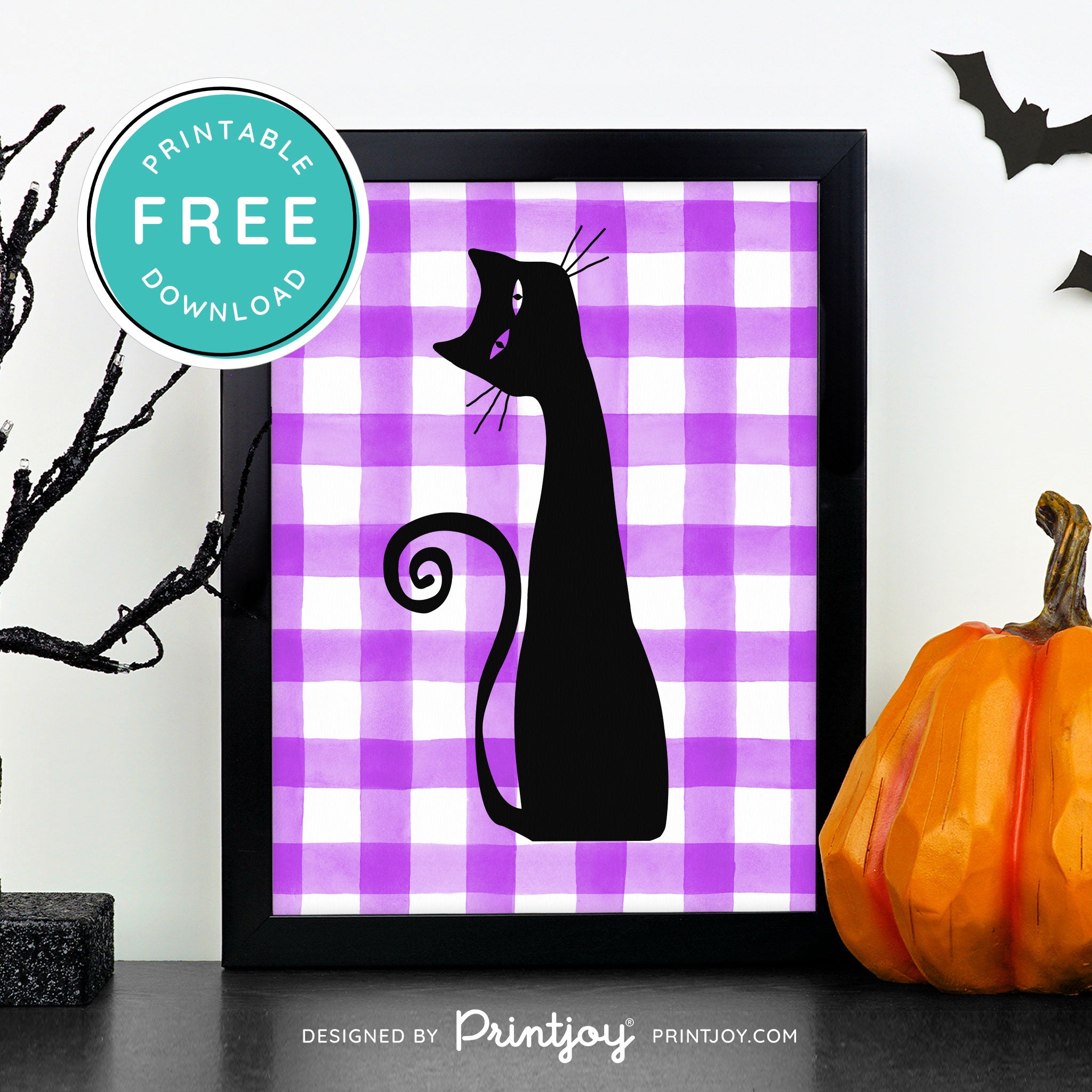 Free Printable Creepy Cat Halloween Wall Art Decor Download - Printjoy