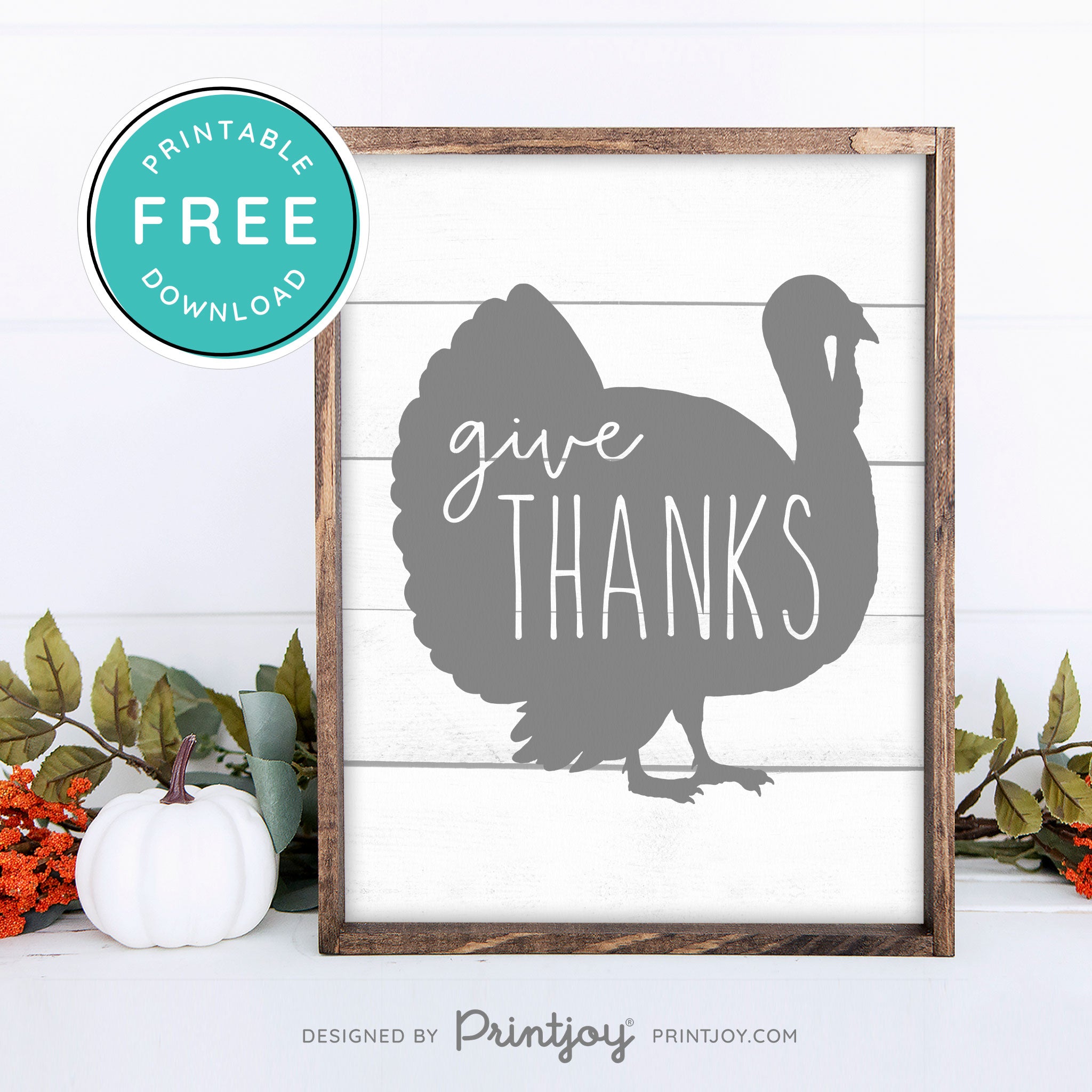 Free Printable Give Thanks Turkey Thanksgiving Fall Wall Art Decor Download - Printjoy