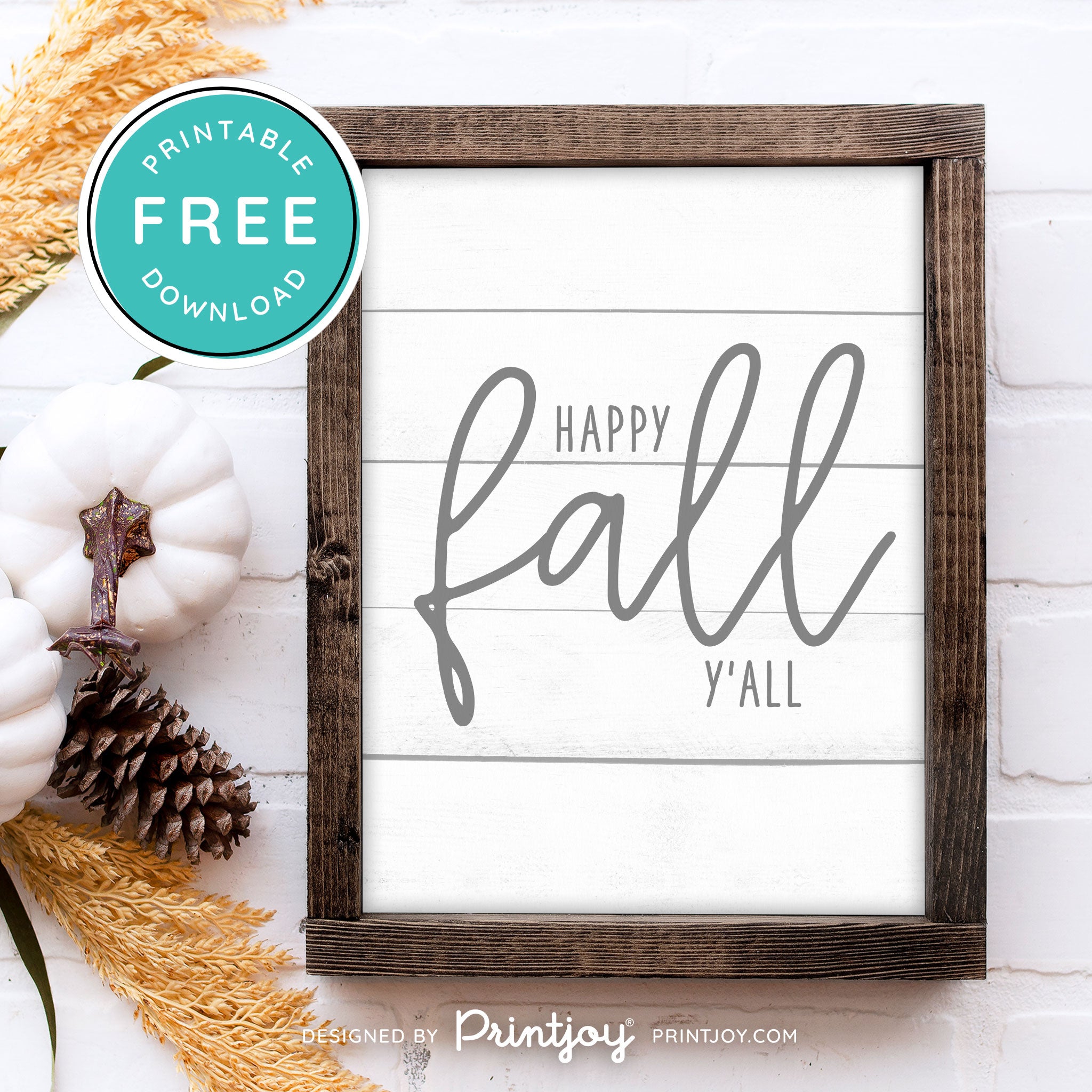 Free Printable Happy Fall Y'all Farmhouse Autumn Wall Art Decor Download - Printjoy