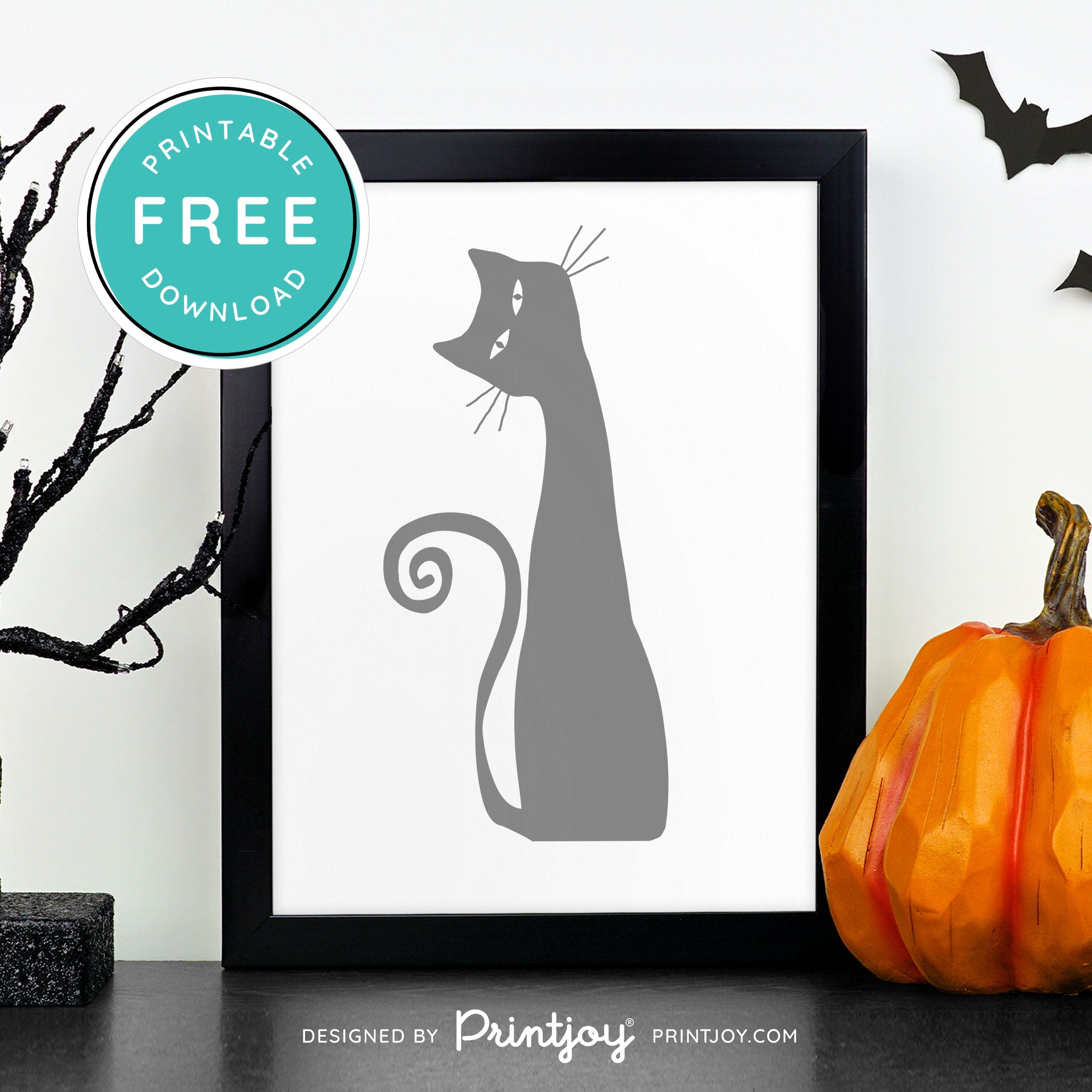 Free Printable Creepy Cat Halloween Wall Art Decor Download - Printjoy