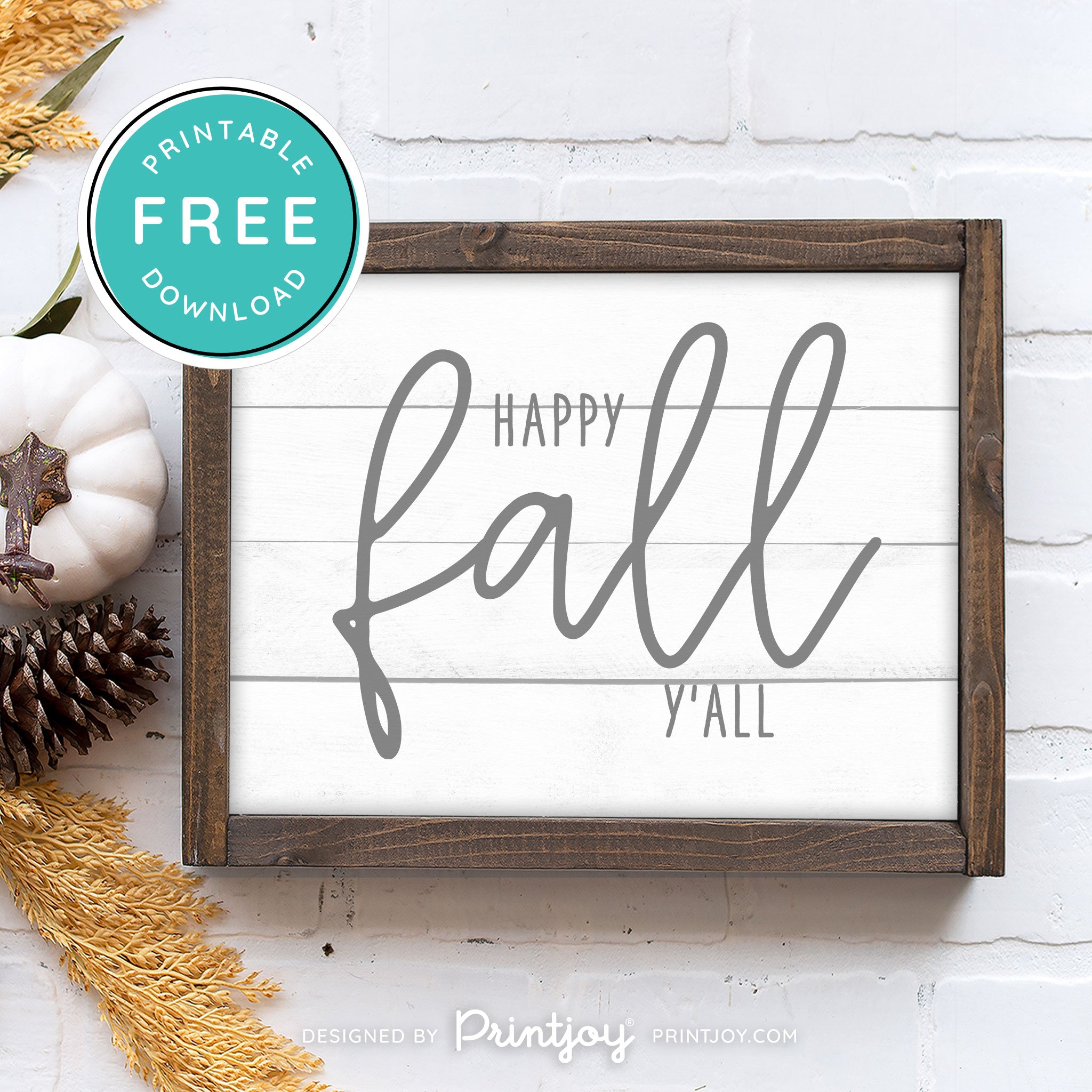 Free Printable Happy Fall Y'all Farmhouse Autumn Wall Art Decor Download - Printjoy