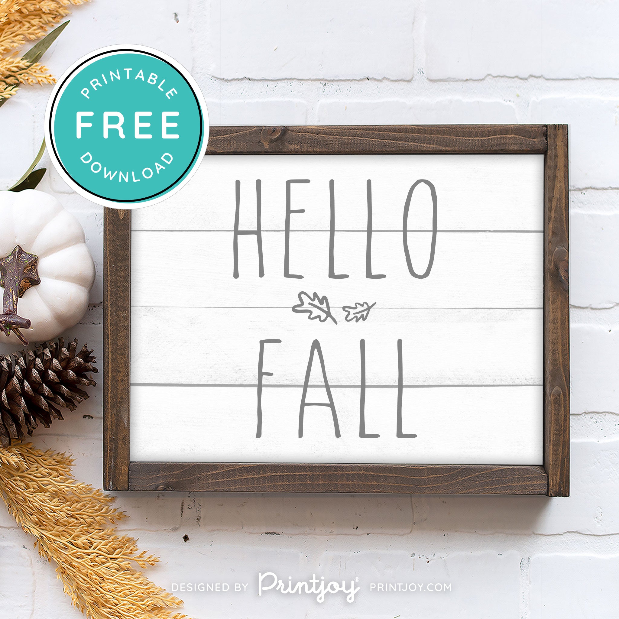 Free Printable Hello Fall Modern Farmhouse Autumn Wall Art Decor Download - Printjoy