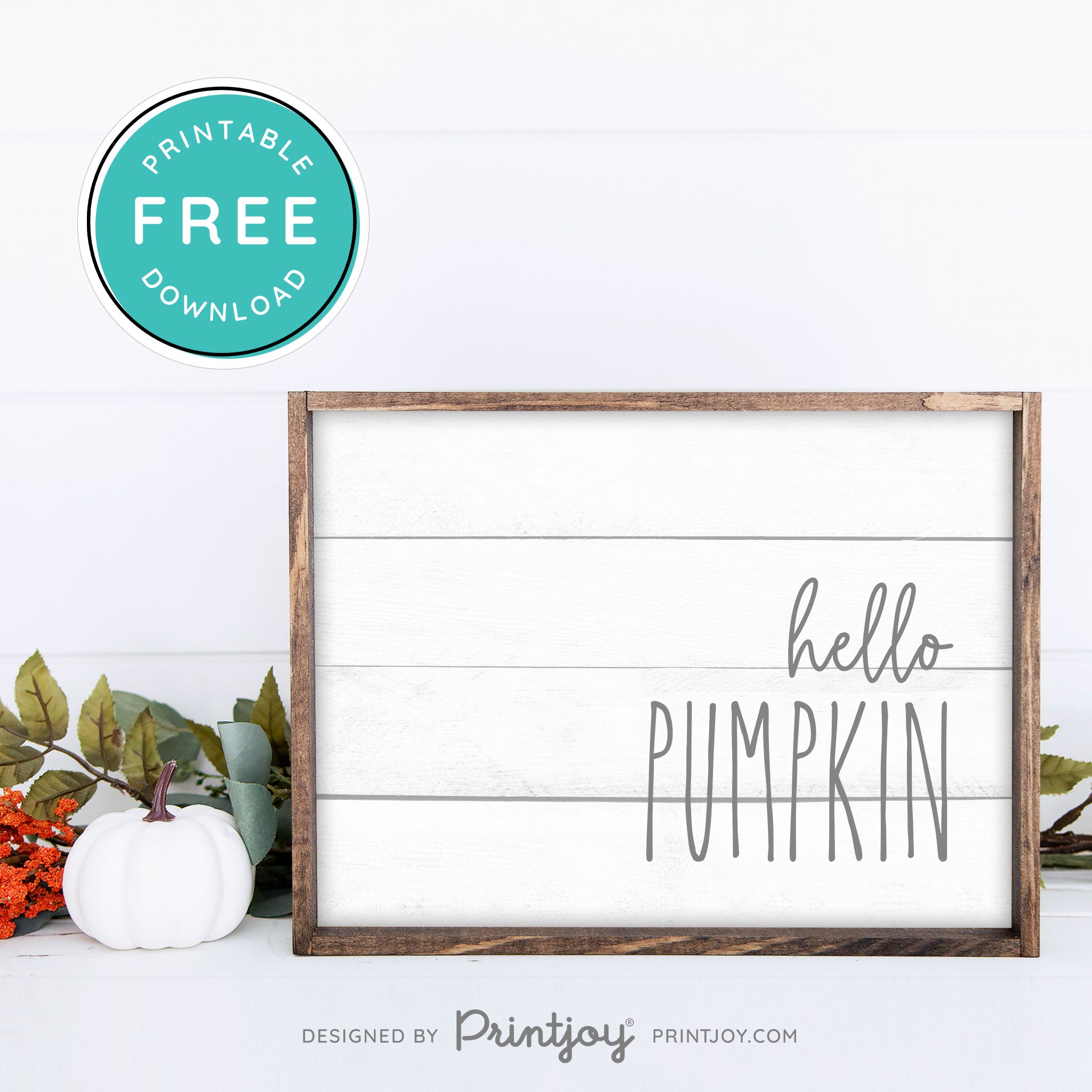 Free Printable Hello Pumpkin Modern Farmhouse Fall Wall Art Decor Download - Printjoy