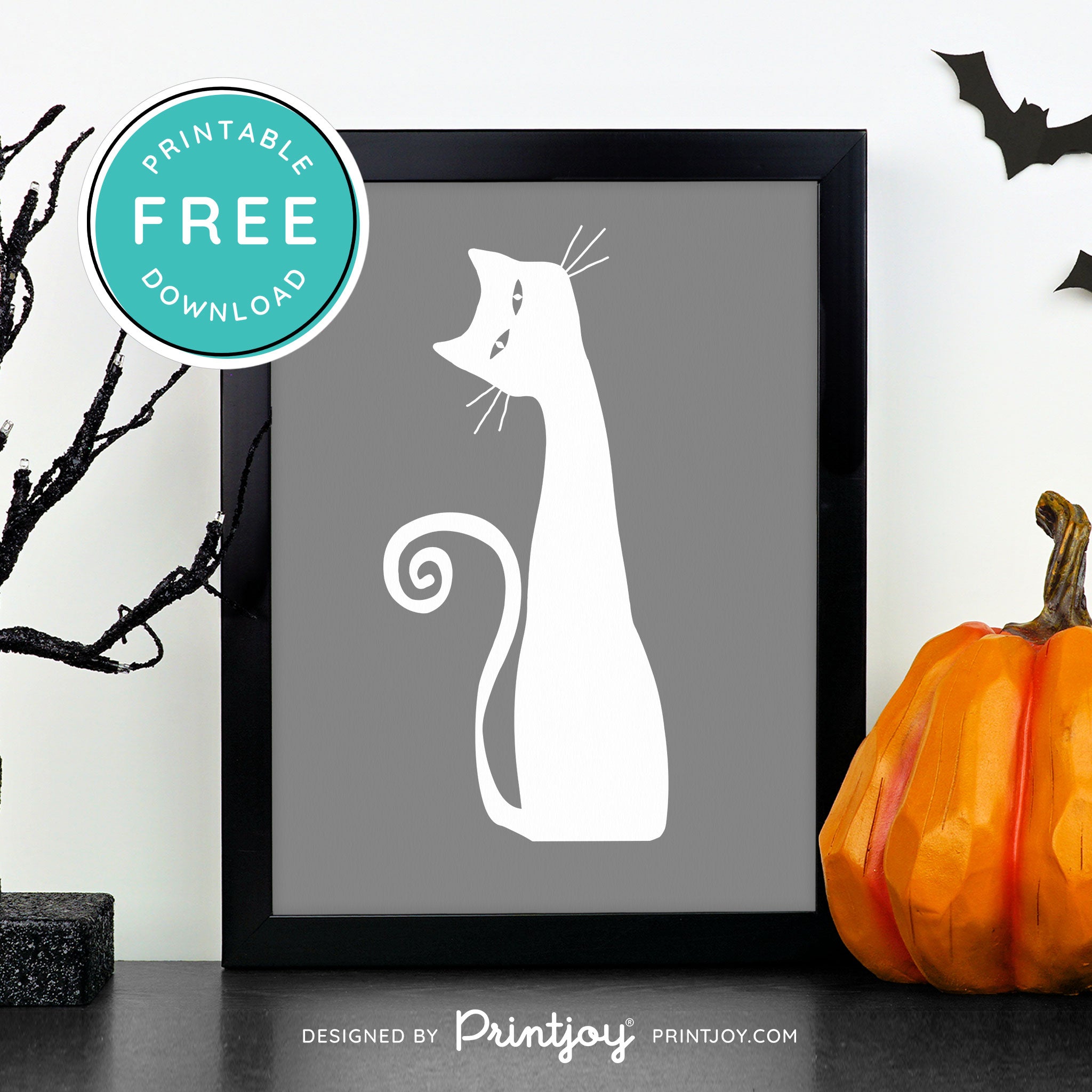 Free Printable Creepy Cat Halloween Wall Art Decor Download - Printjoy