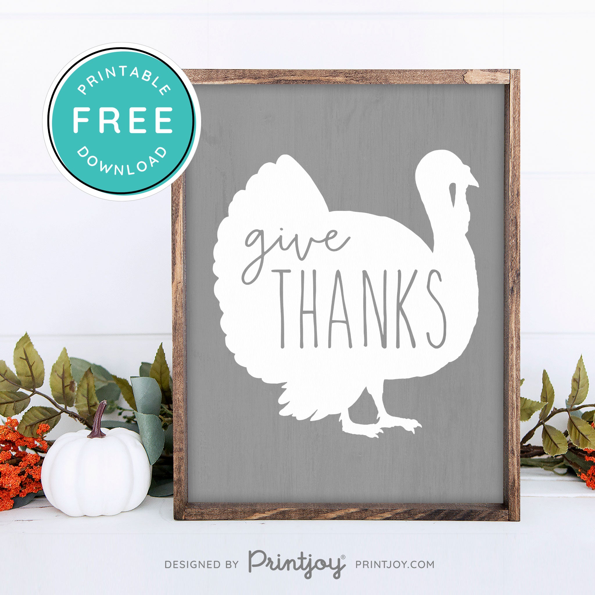 Free Printable Give Thanks Turkey Thanksgiving Fall Wall Art Decor Download - Printjoy