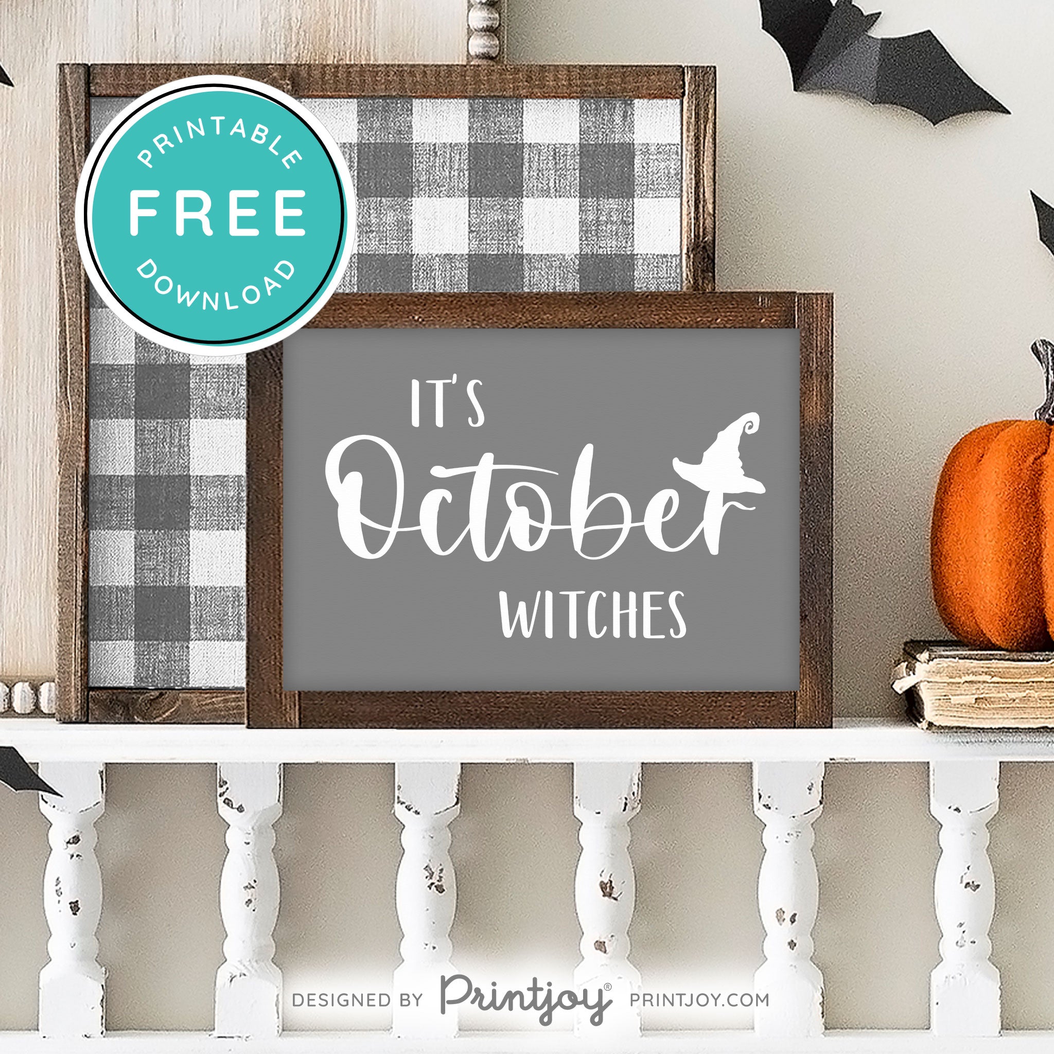 Free Printable It's October Witches Halloween Wall Art Decor Download - Printjoy