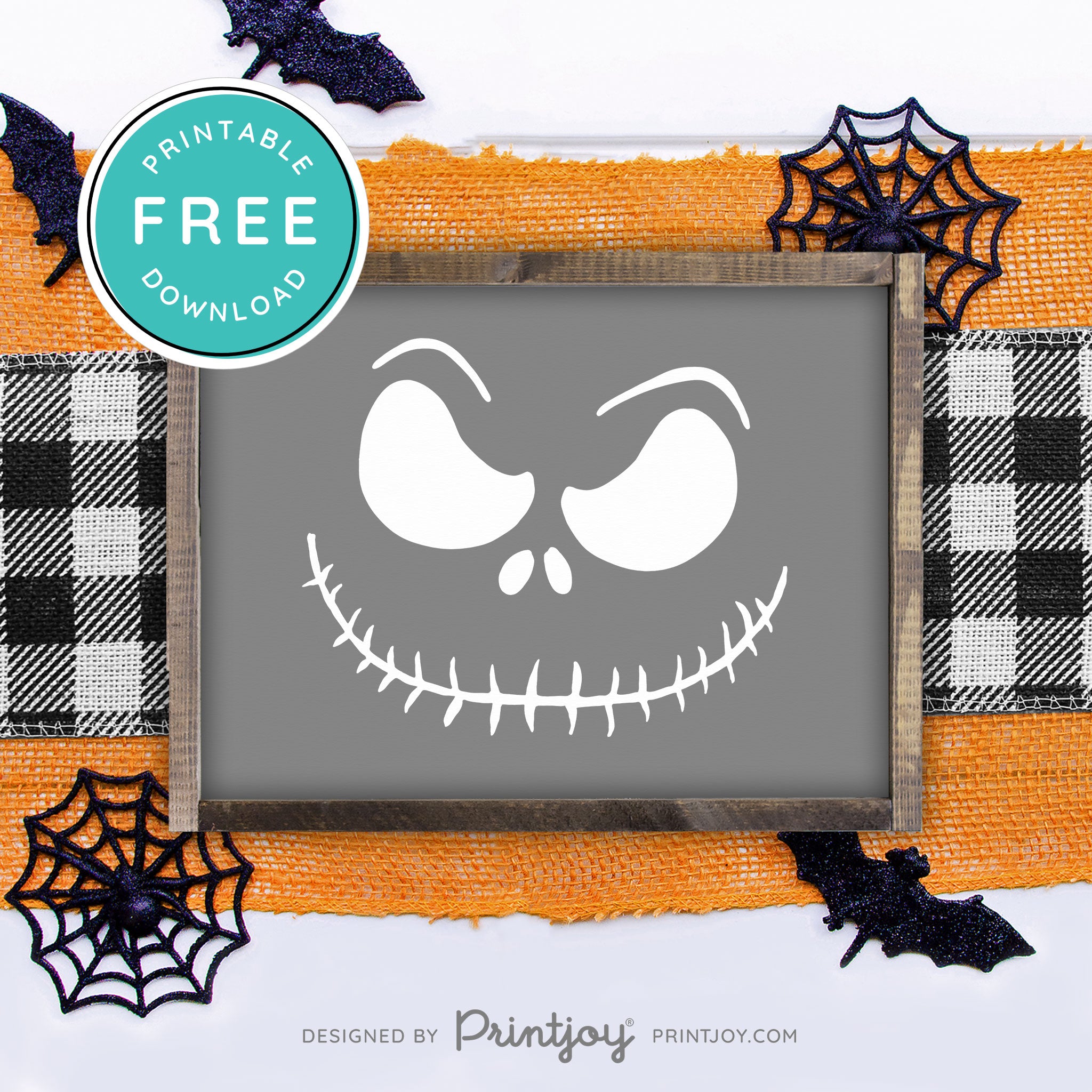 Free Printable Jack Pumpkin King Face Nightmare Halloween Wall Art Decor Download - Printjoy