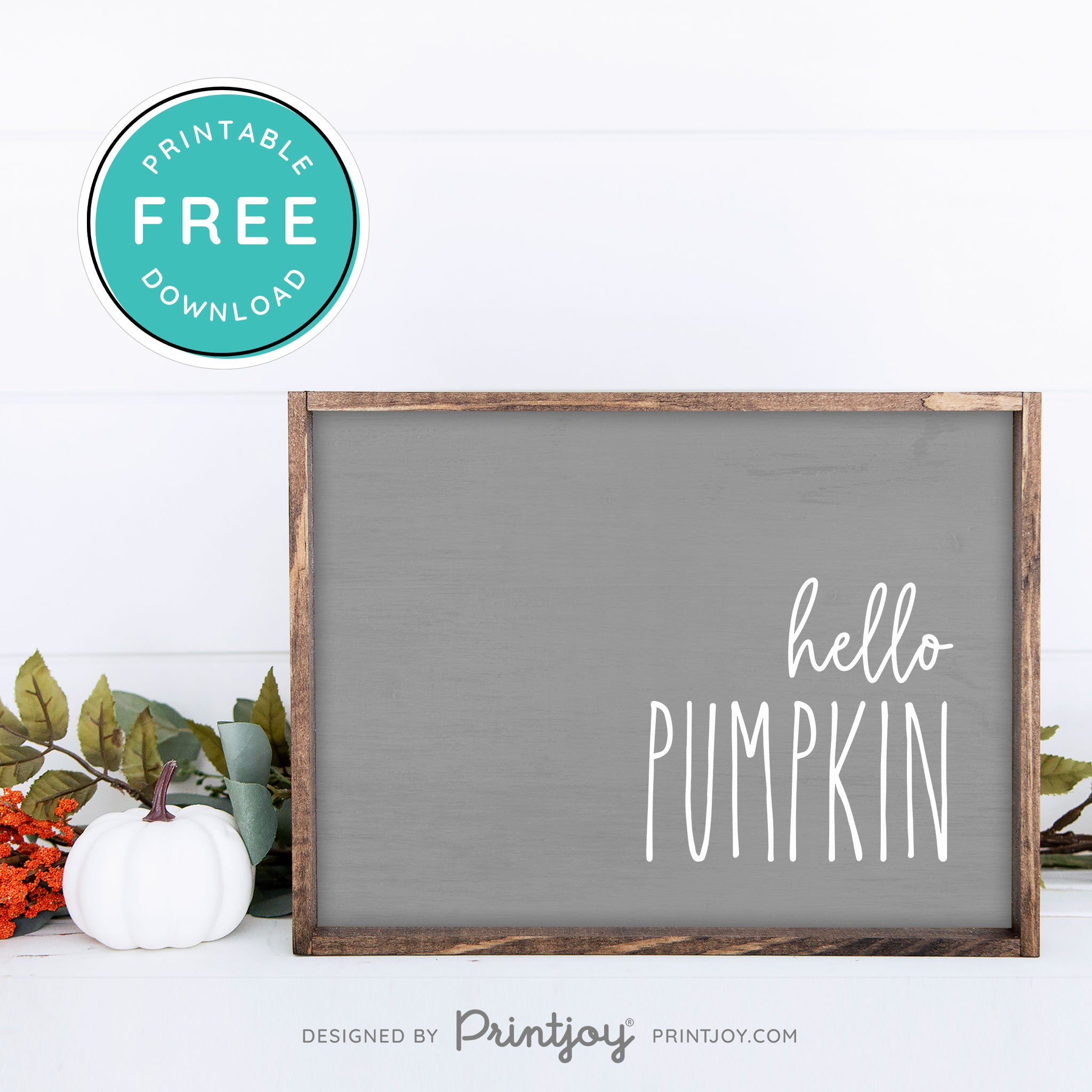 Free Printable Hello Pumpkin Modern Farmhouse Fall Wall Art Decor Download - Printjoy