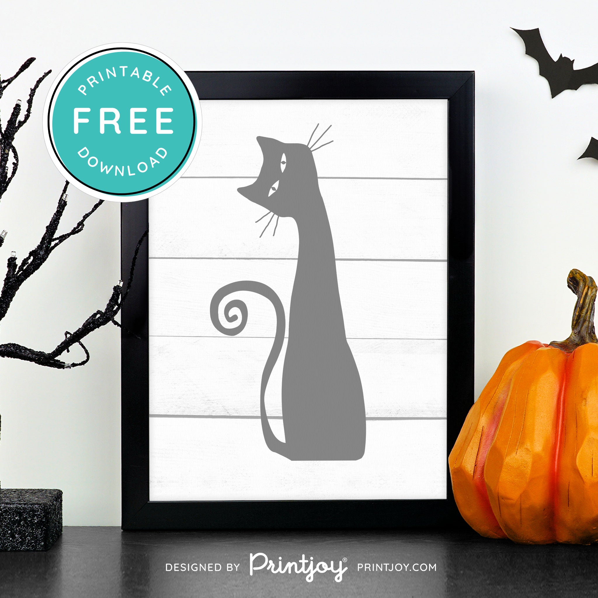 Free Printable Creepy Cat Halloween Wall Art Decor Download - Printjoy