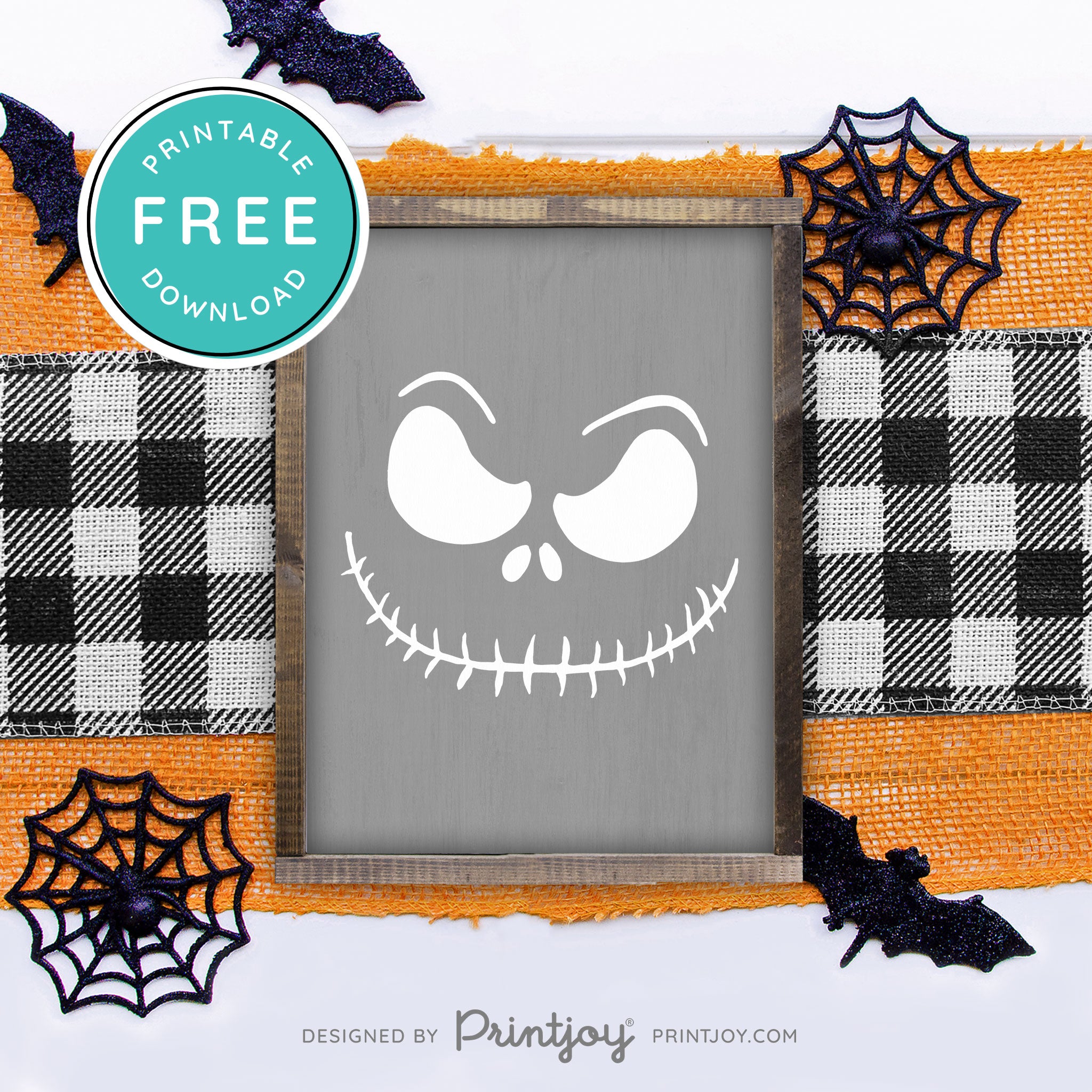 Free Printable Jack Pumpkin King Face Nightmare Halloween Wall Art Decor Download - Printjoy