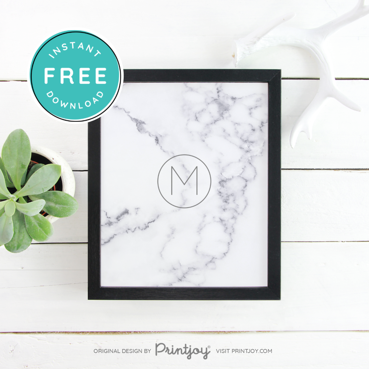 White Marble • Monogram • Modern • Wall Art Decor • Free Printable - Printjoy