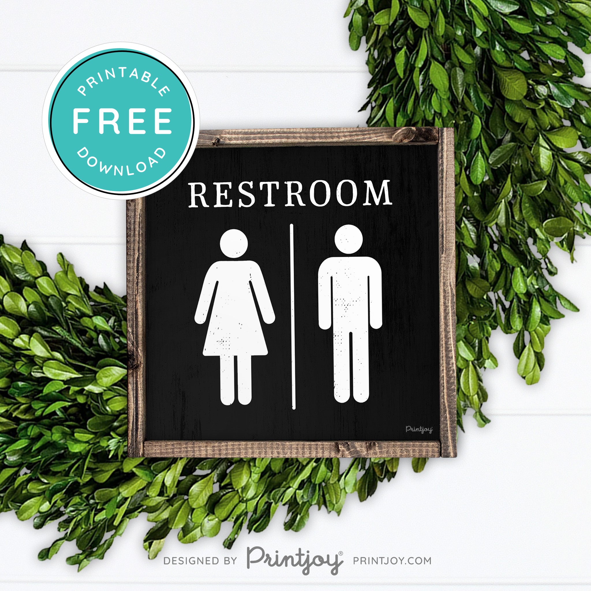 Restroom Sign • Mens Womens Bathroom • Popular Bathroom Decor • Modern Farmhouse • Denim Blue • Wall Art • Free Printable Download - Printjoy