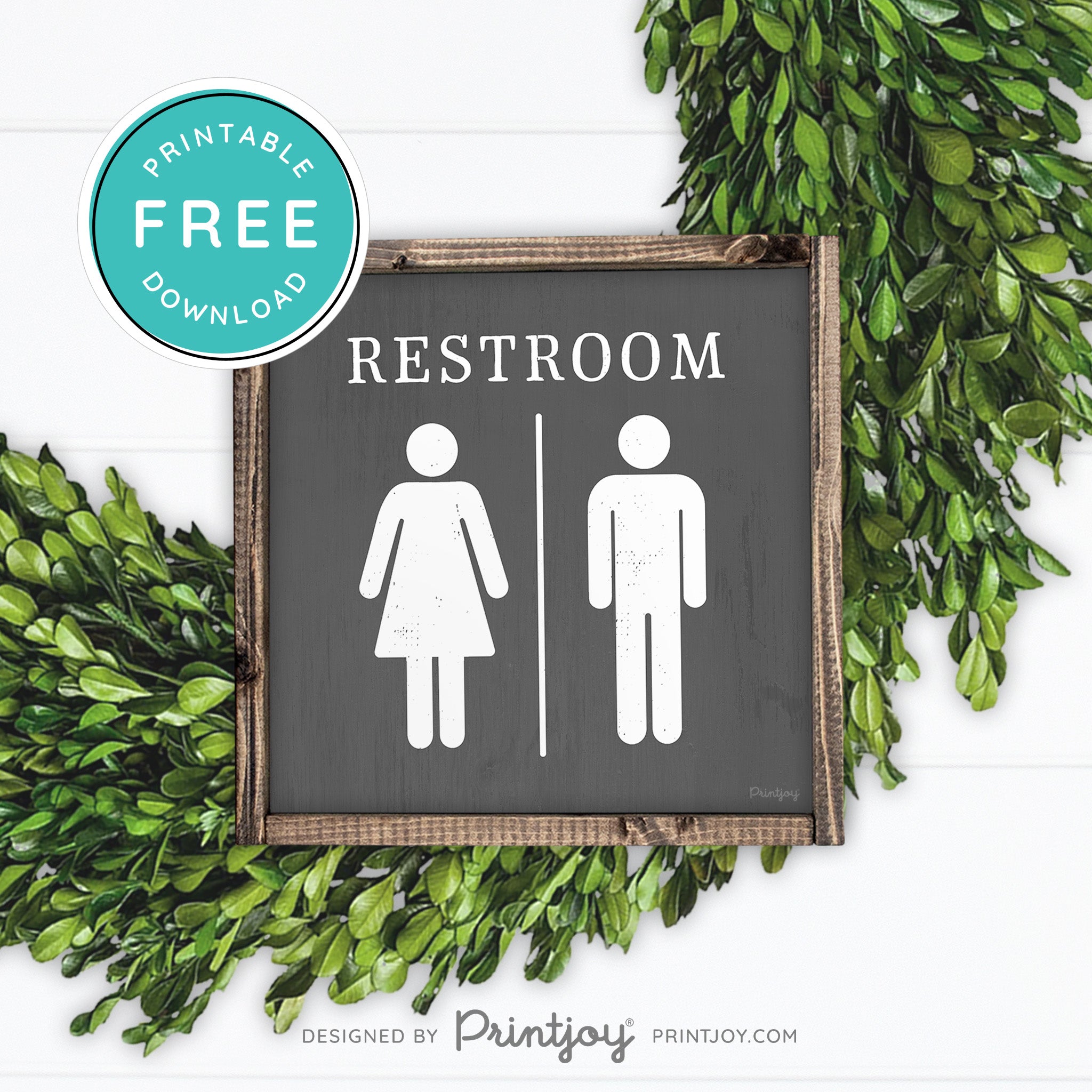 Restroom Sign • Mens Womens Bathroom • Popular Bathroom Decor • Modern Farmhouse • Denim Blue • Wall Art • Free Printable Download - Printjoy