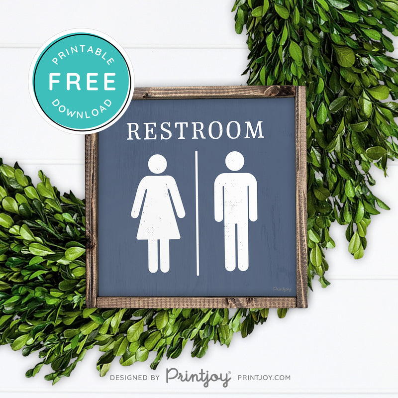 Restroom Sign • Mens Womens Bathroom • Popular Bathroom Decor • Modern Farmhouse • Denim Blue • Wall Art • Free Printable Download - Printjoy