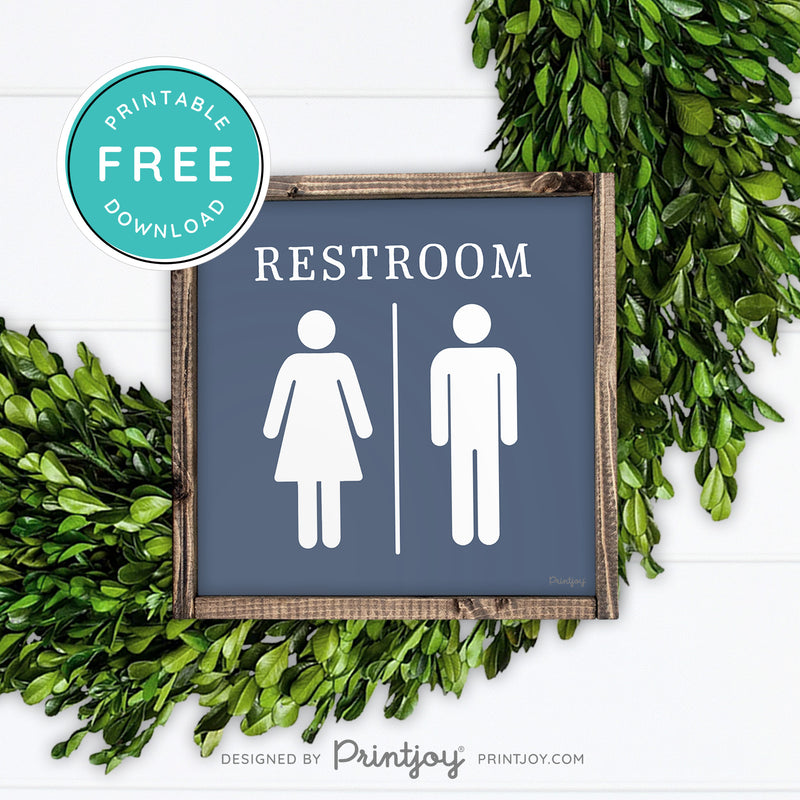 Restroom Sign • Mens Womens Bathroom • Popular Bathroom Decor • Modern Farmhouse • Denim Blue • Wall Art • Free Printable Download - Printjoy