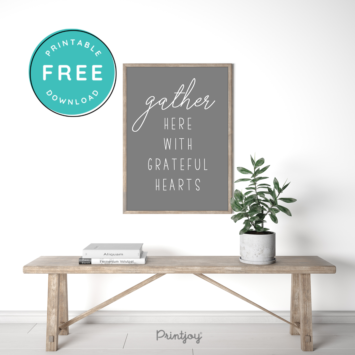 Gather Here With Grateful Hearts • Entryway Wall Art Decor • Free Printable • White Black - Printjoy