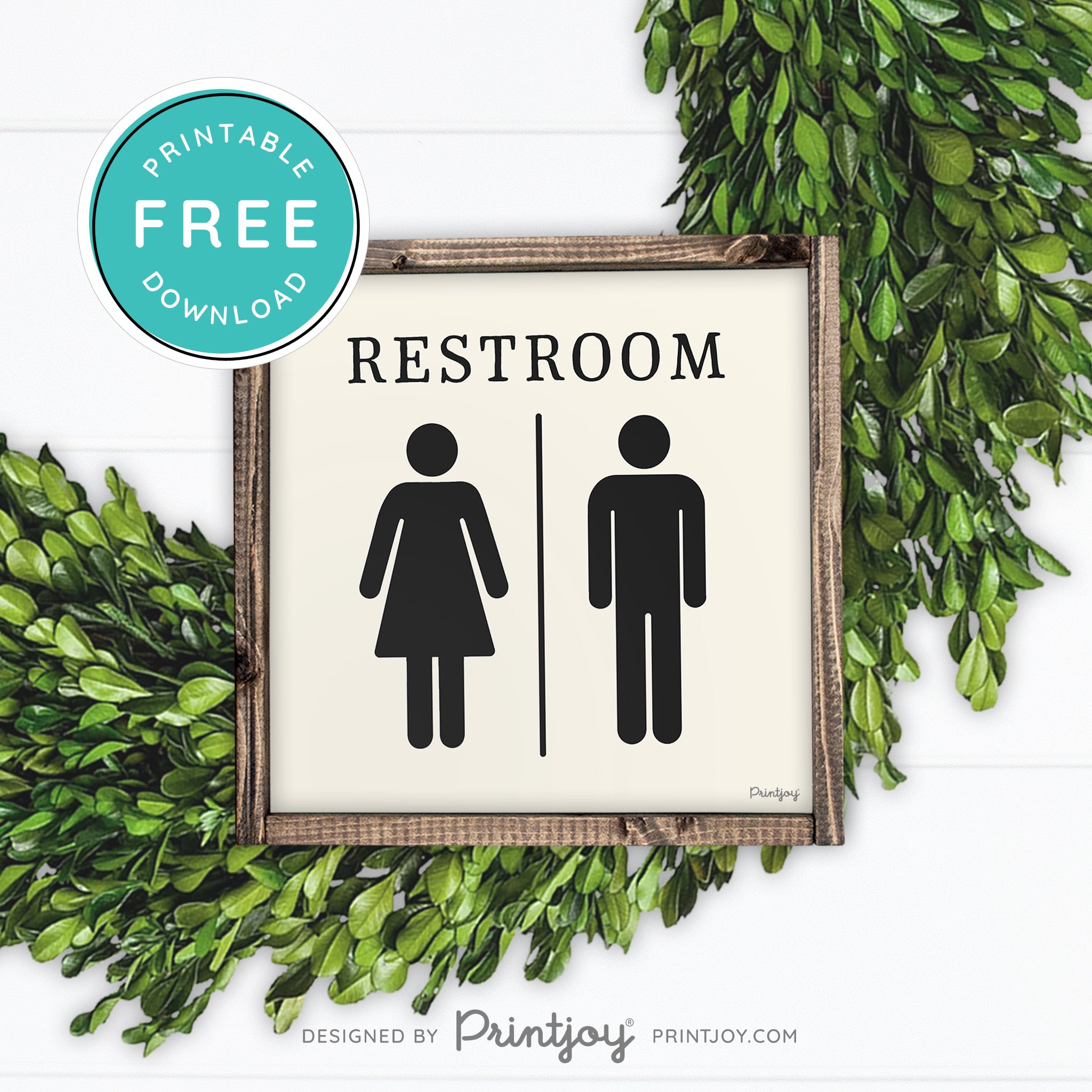 Restroom Sign • Mens Womens Bathroom • Popular Bathroom Decor • Modern Farmhouse • Denim Blue • Wall Art • Free Printable Download - Printjoy