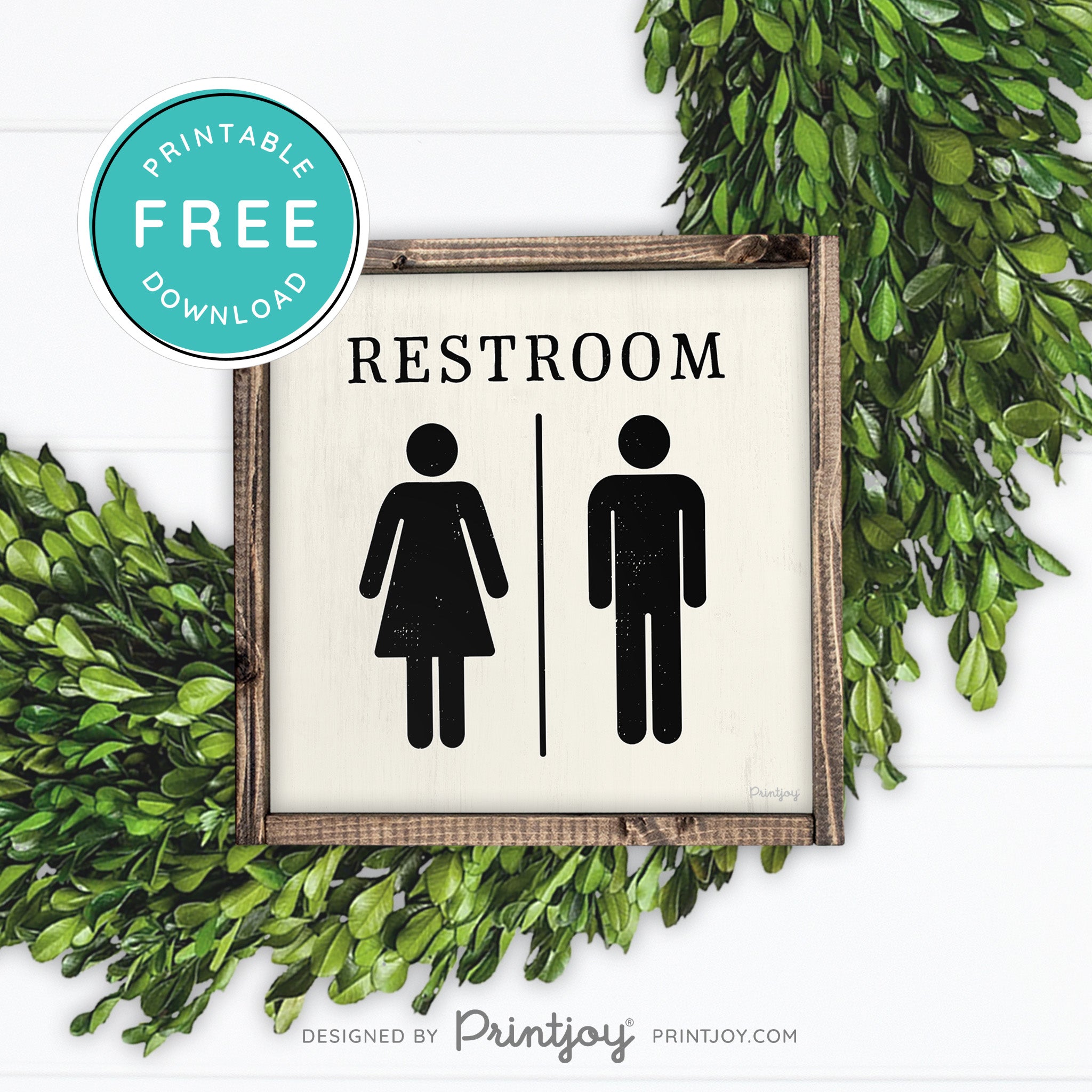 Restroom Sign • Mens Womens Bathroom • Popular Bathroom Decor • Modern Farmhouse • Denim Blue • Wall Art • Free Printable Download - Printjoy