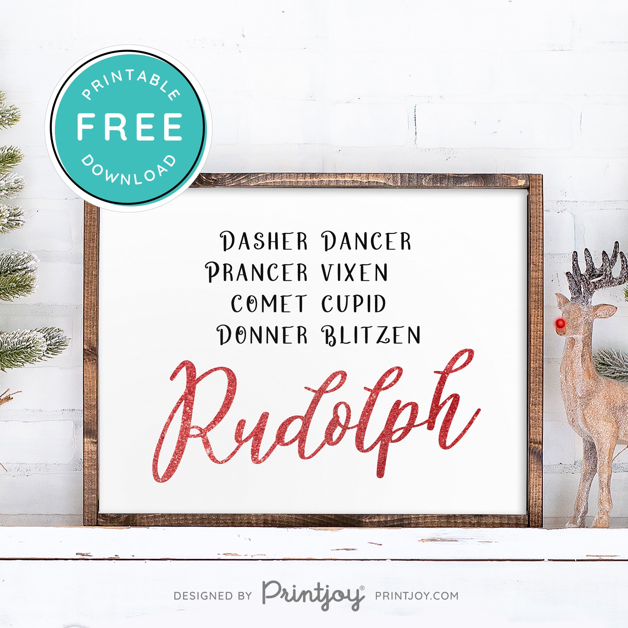 Free Printable Rudolph Reindeer Christmas Wall Art Decor Download - Printjoy