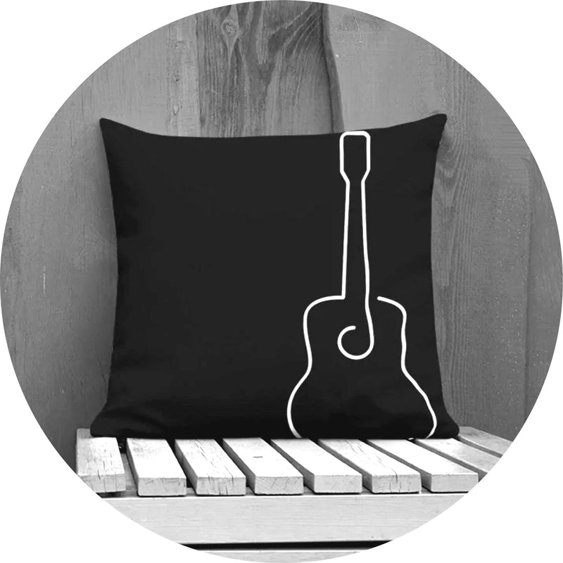 Acoustic Guitar Line Art Throw Pillow - Printjoy
