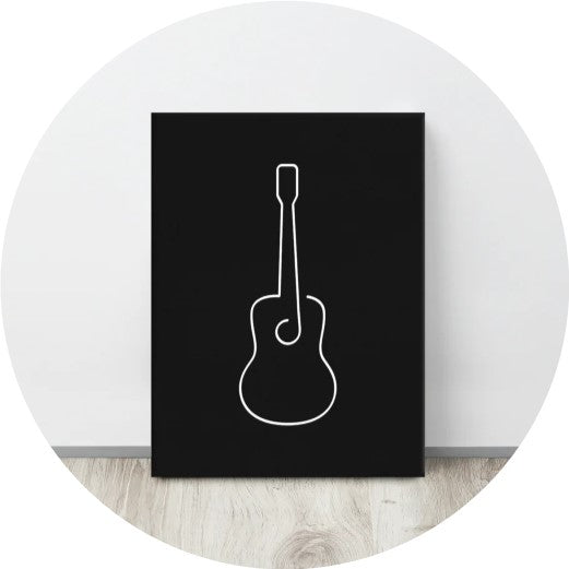 Acoustic Guitar Line Art Canvas Wall Art - Printjoy