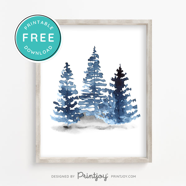 Free Printable Merry Christmas Watercolor Pine Trees Winter Wall Art Decor  Download