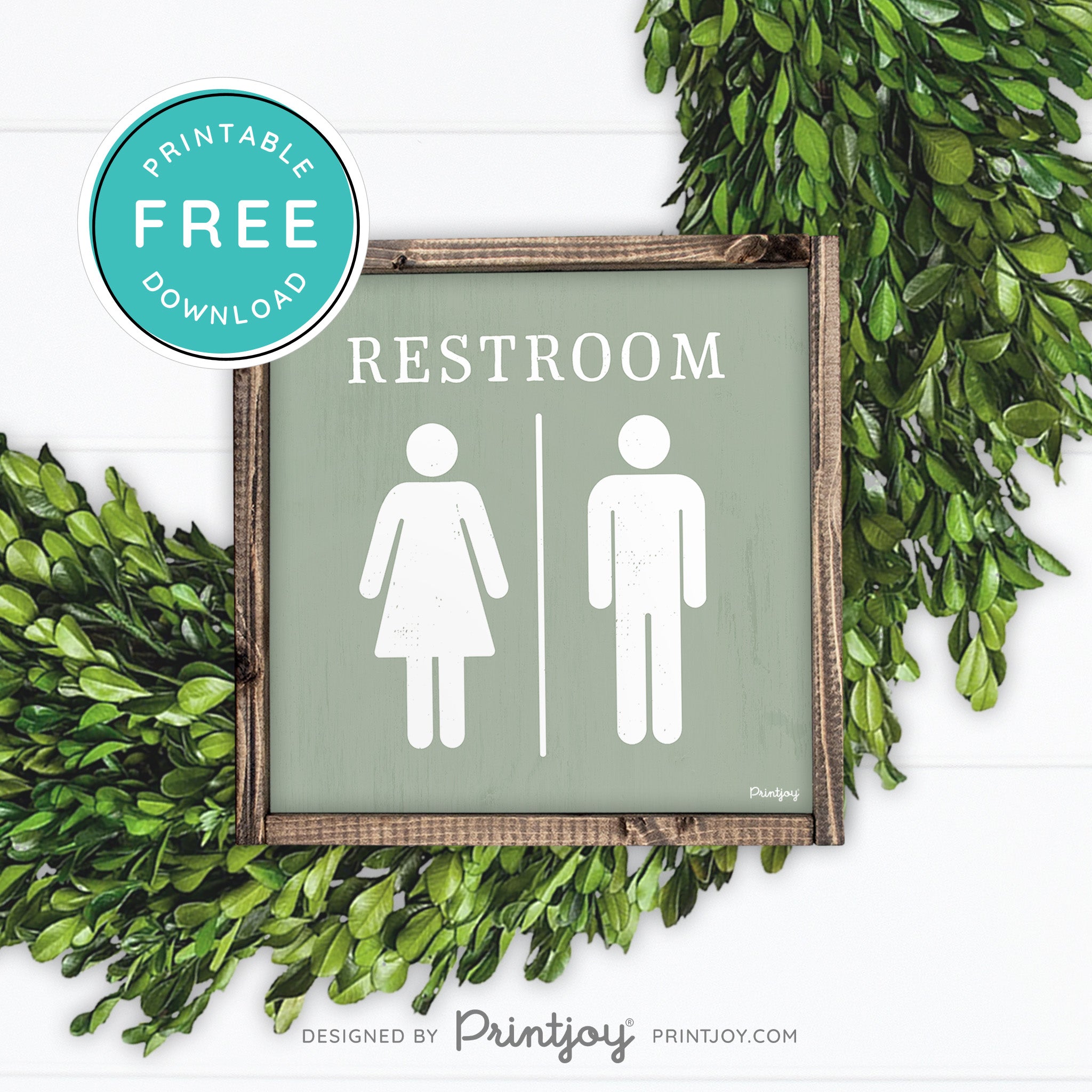 Restroom Sign • Mens Womens Bathroom • Popular Bathroom Decor • Modern Farmhouse • Denim Blue • Wall Art • Free Printable Download - Printjoy