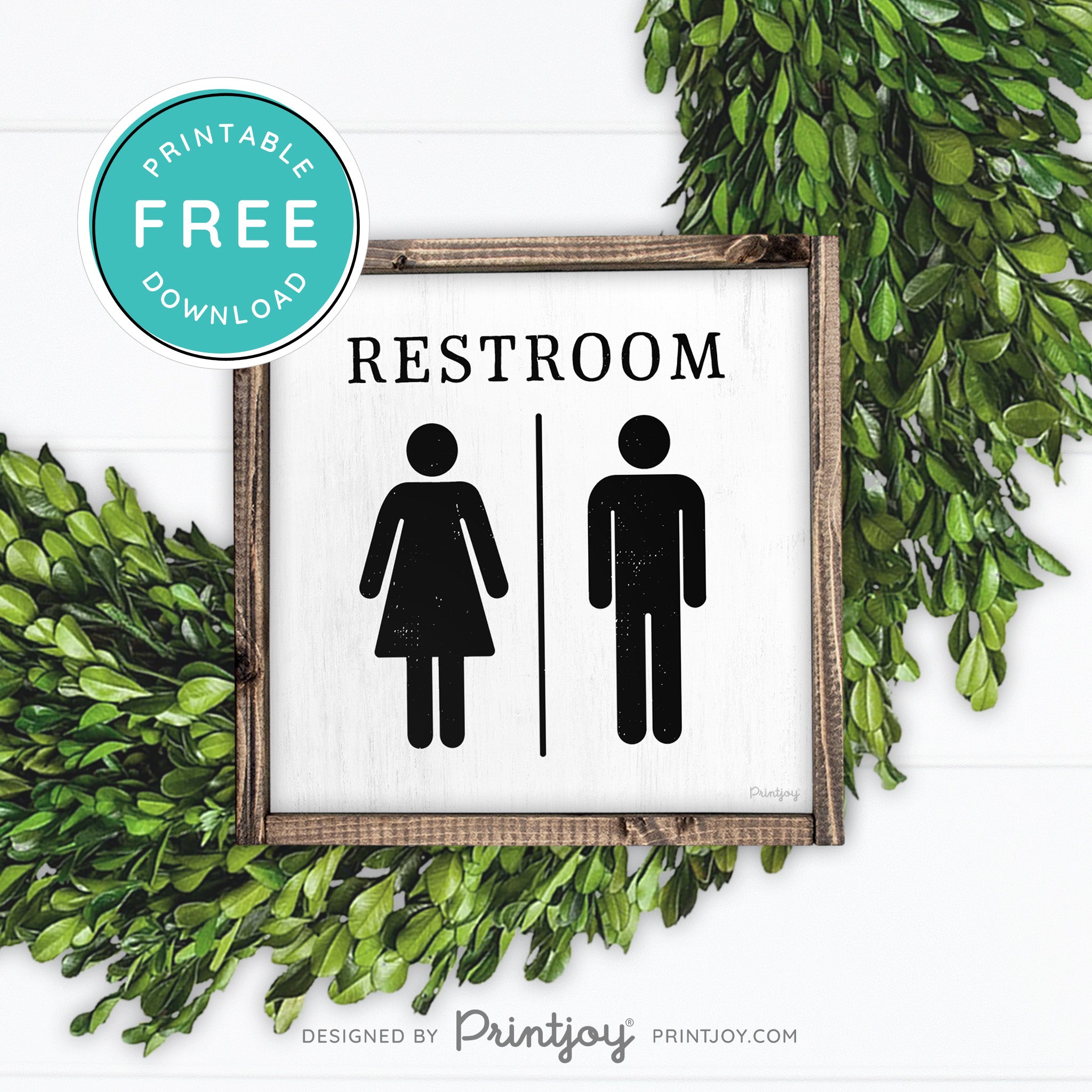 Restroom Sign • Mens Womens Bathroom • Popular Bathroom Decor • Modern Farmhouse • Denim Blue • Wall Art • Free Printable Download - Printjoy