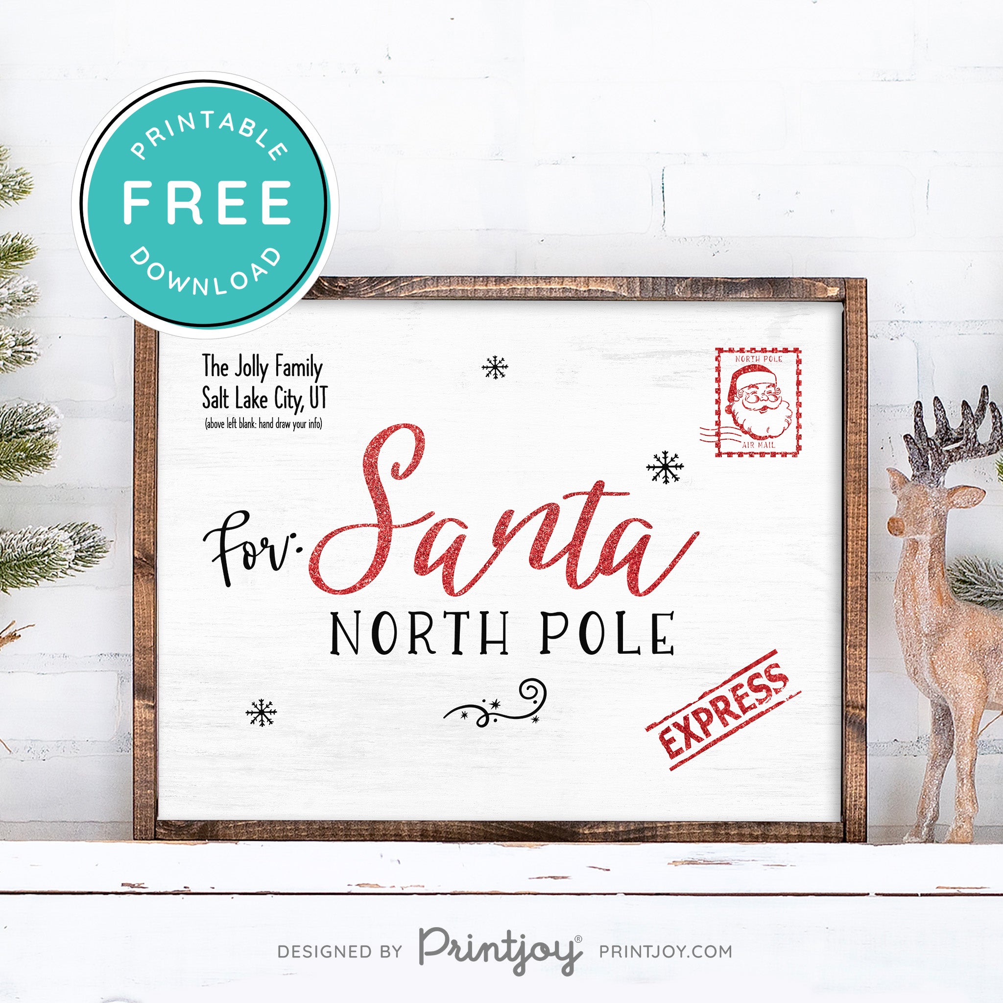 Free Printable Personalized Family Postcard Letter To Santa North Pole Christmas Wall Art Decor Download - Printjoy