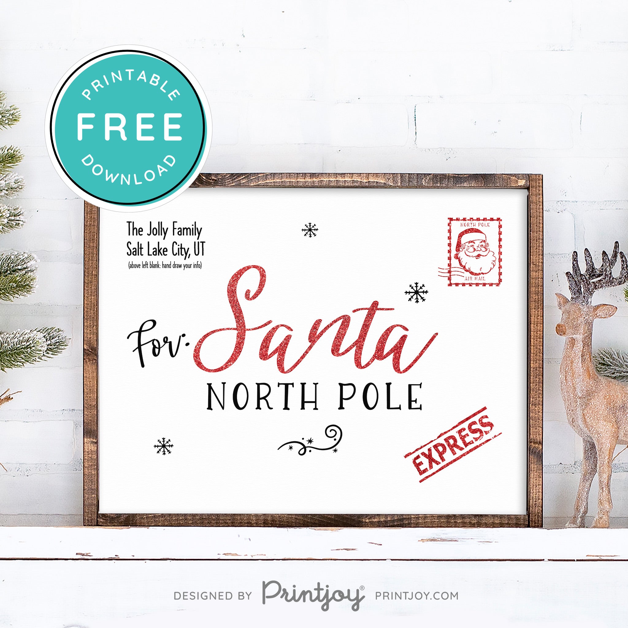 Free Printable Personalized Family Postcard Letter To Santa North Pole Christmas Wall Art Decor Download - Printjoy