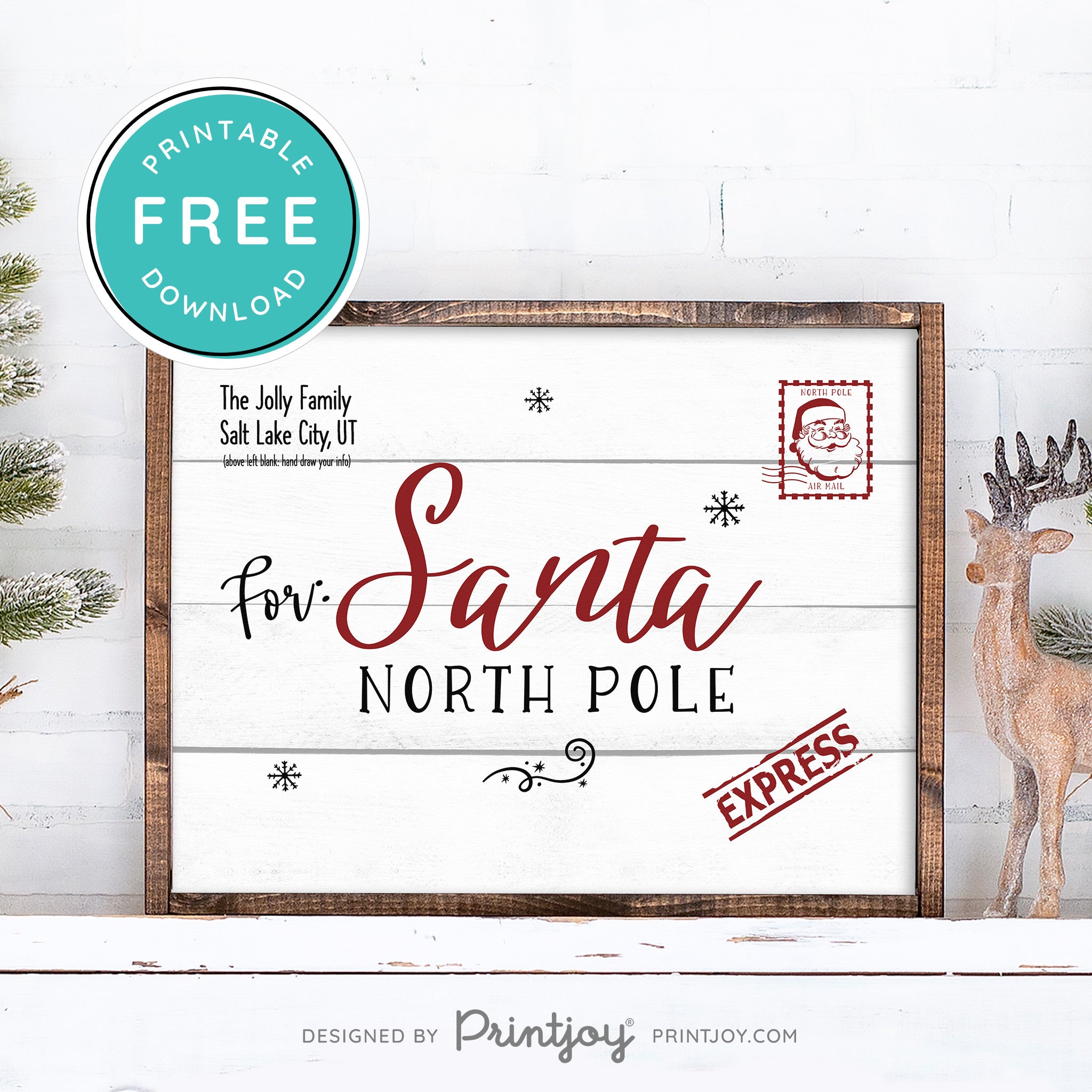 Free Printable Personalized Family Postcard Letter To Santa North Pole Christmas Wall Art Decor Download - Printjoy