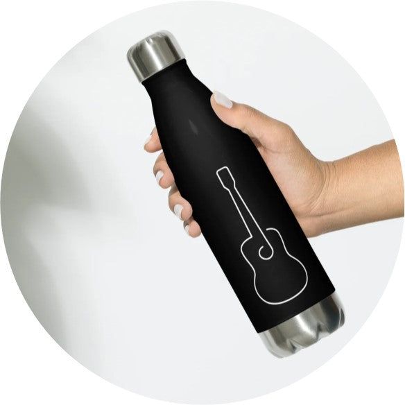 Acoustic Guitar Line Art Water Bottle - Printjoy